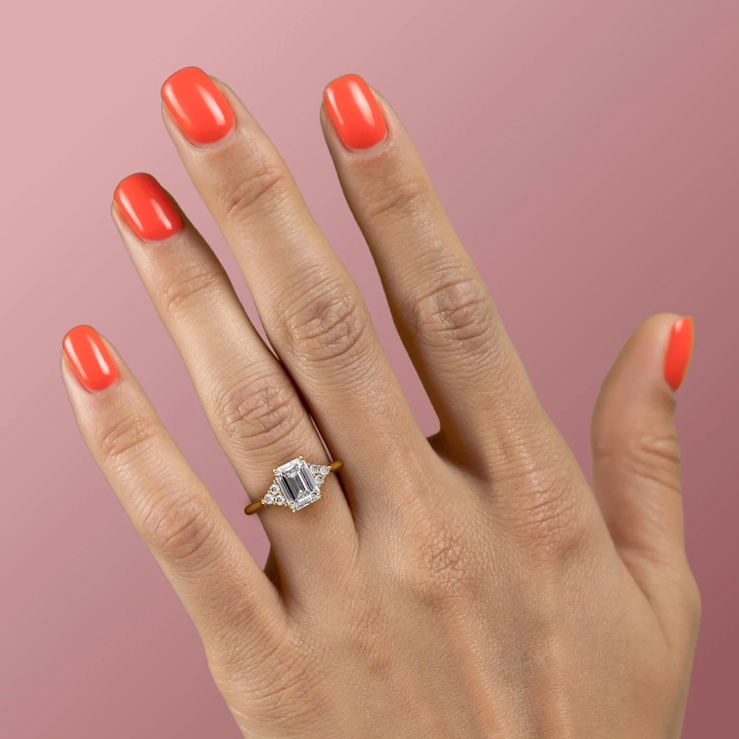 1.50 - 3.50 CT Emerald Cut Lab Grown Diamond Cluster Engagement Ring