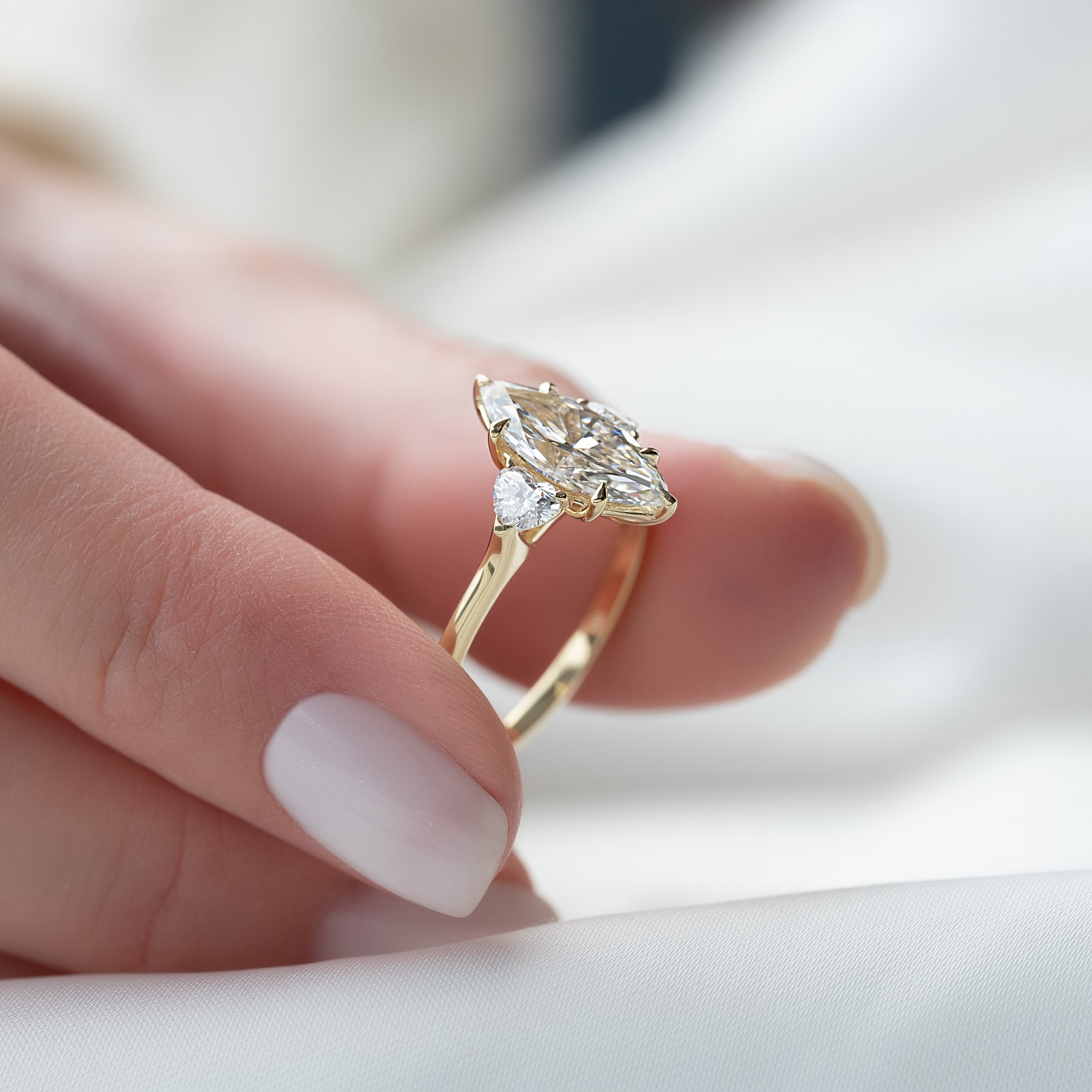 2.0 - 4.0 CT Marquise shaped CVD Diamond Three Strone Style Engagement Ring
