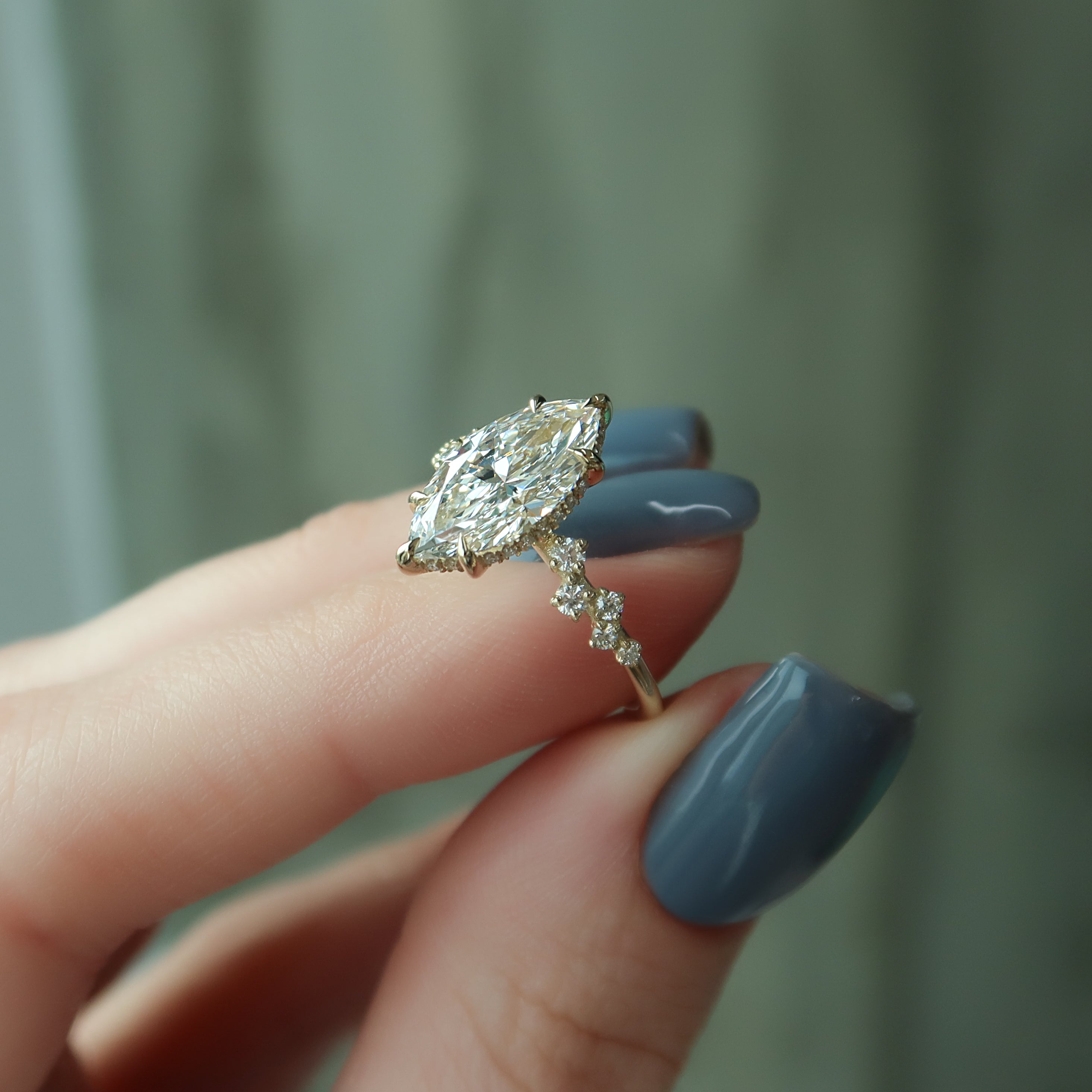 Marquise cut moissanite cluster engagement ring in platinum setting, 2.0-4.0 CT