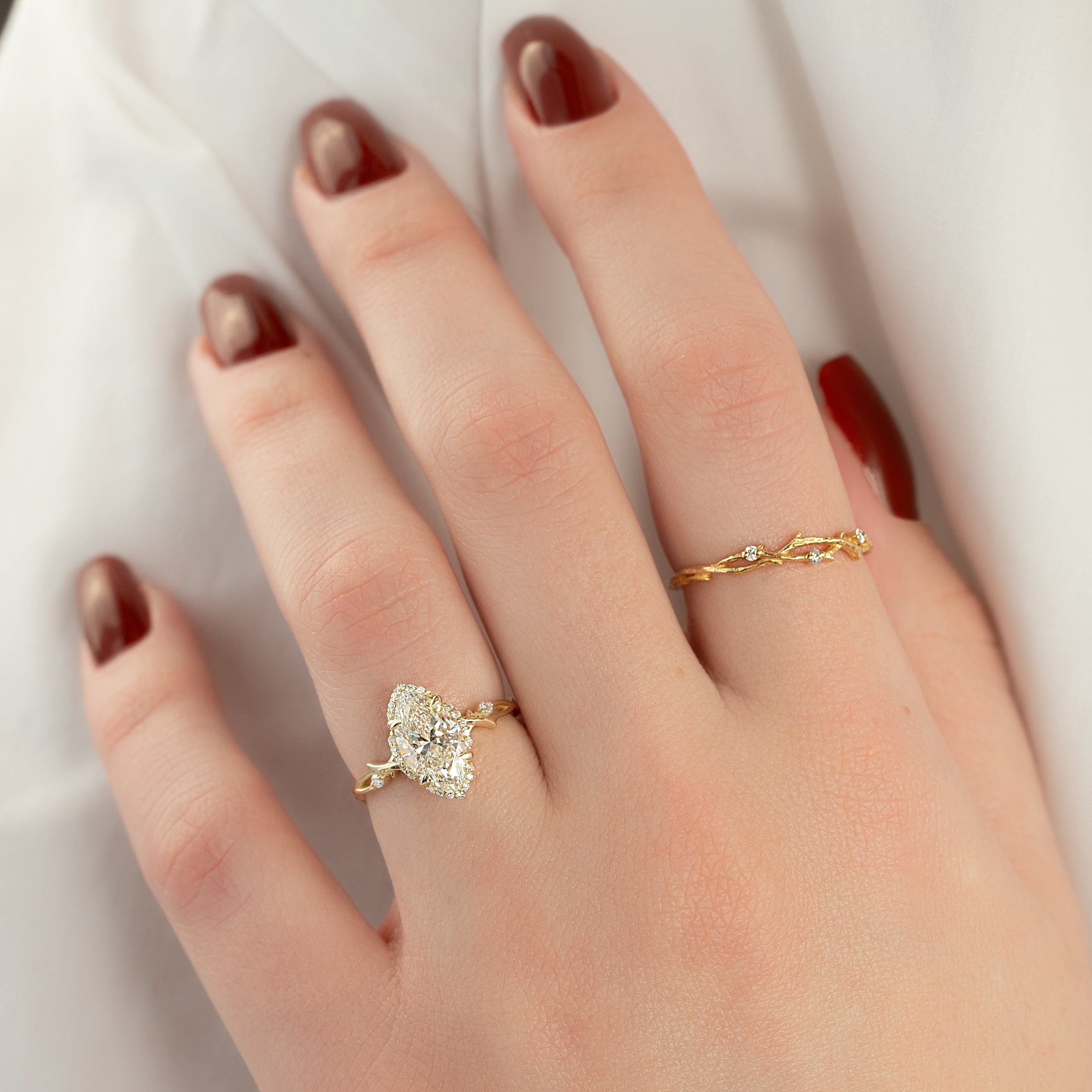 2.0 - 4.0 CT Marquise Cut CVD Diamond twisted twig Engagement Ring