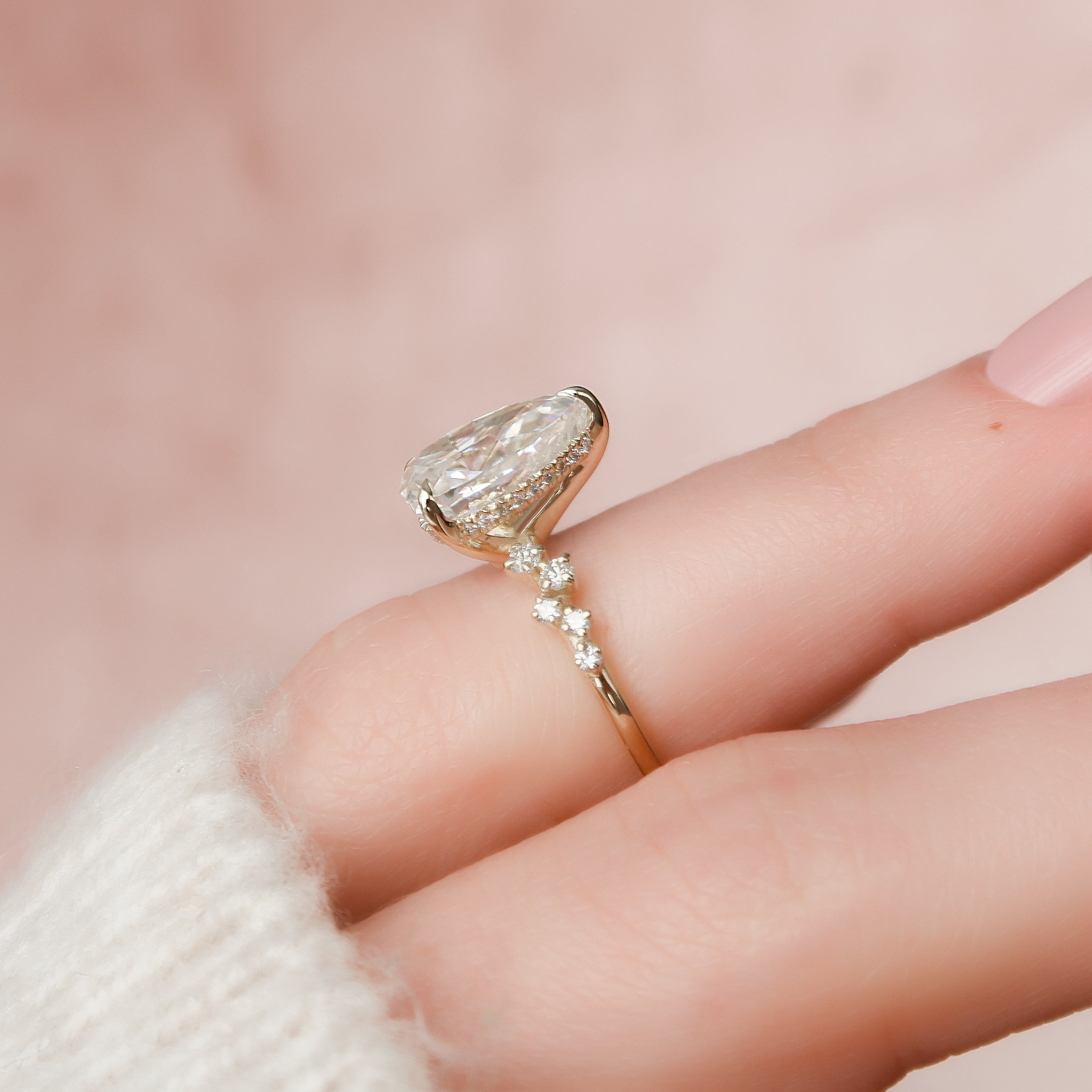 1.0- 3.0 CT Pear Cut Lab Grown Diamond Cluster Engagement Ring