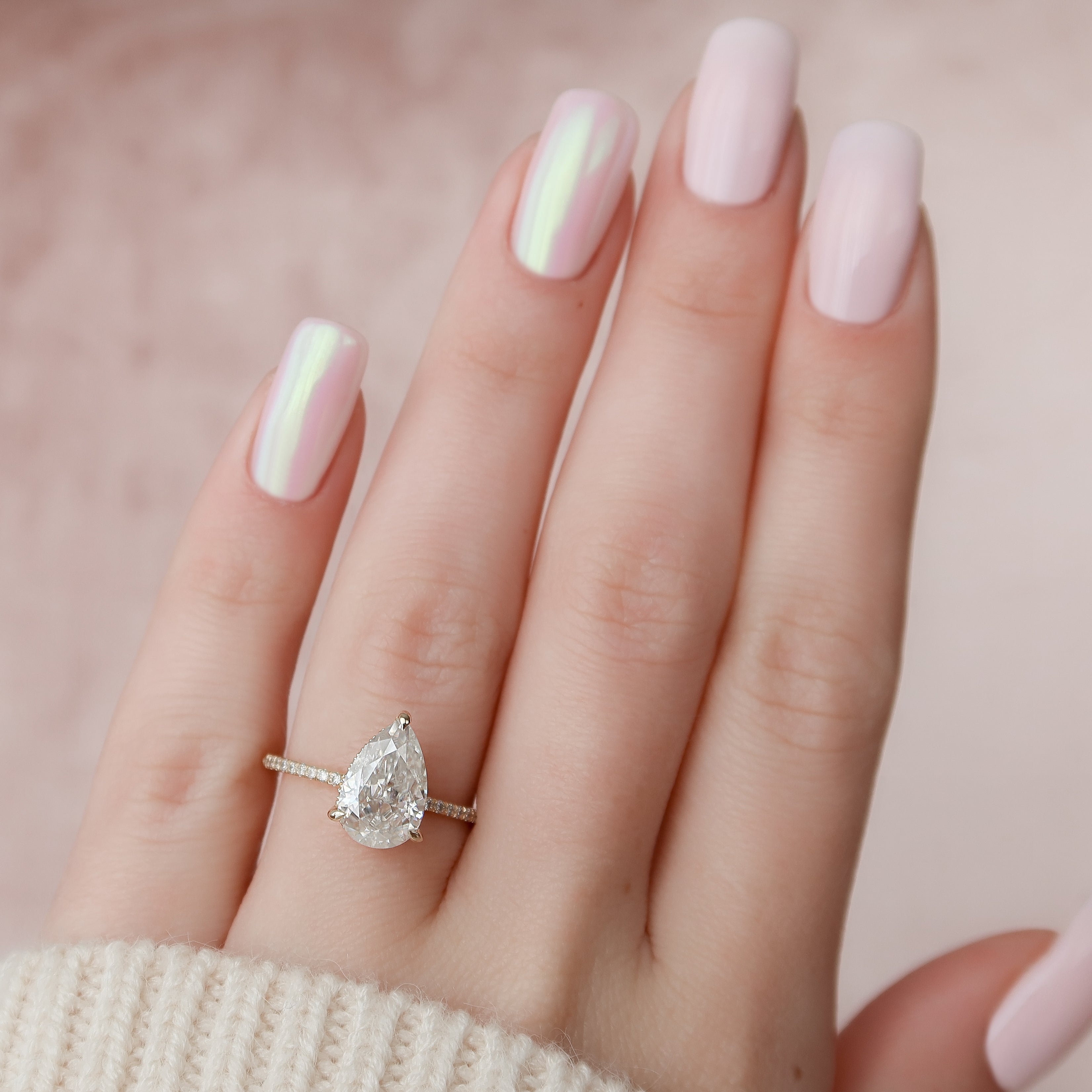 1.0 - 3.0 CT Pear Cut Lab Grown Diamond Hidden Halo & Pave Engagement Ring