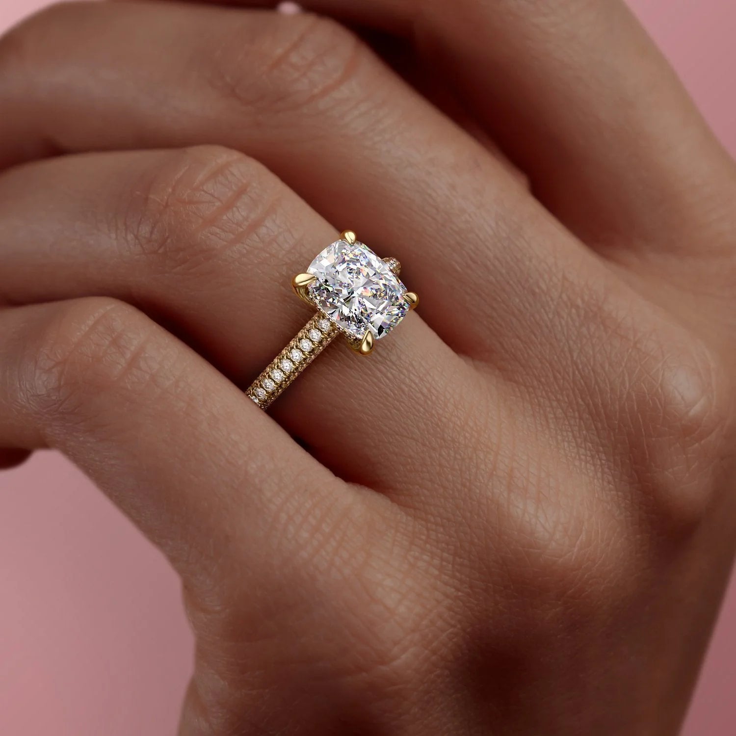 2.0 - 4.0 CT Elongated Cushion Cut CVD Diamond Hidden Halo & Pave Engagement Ring