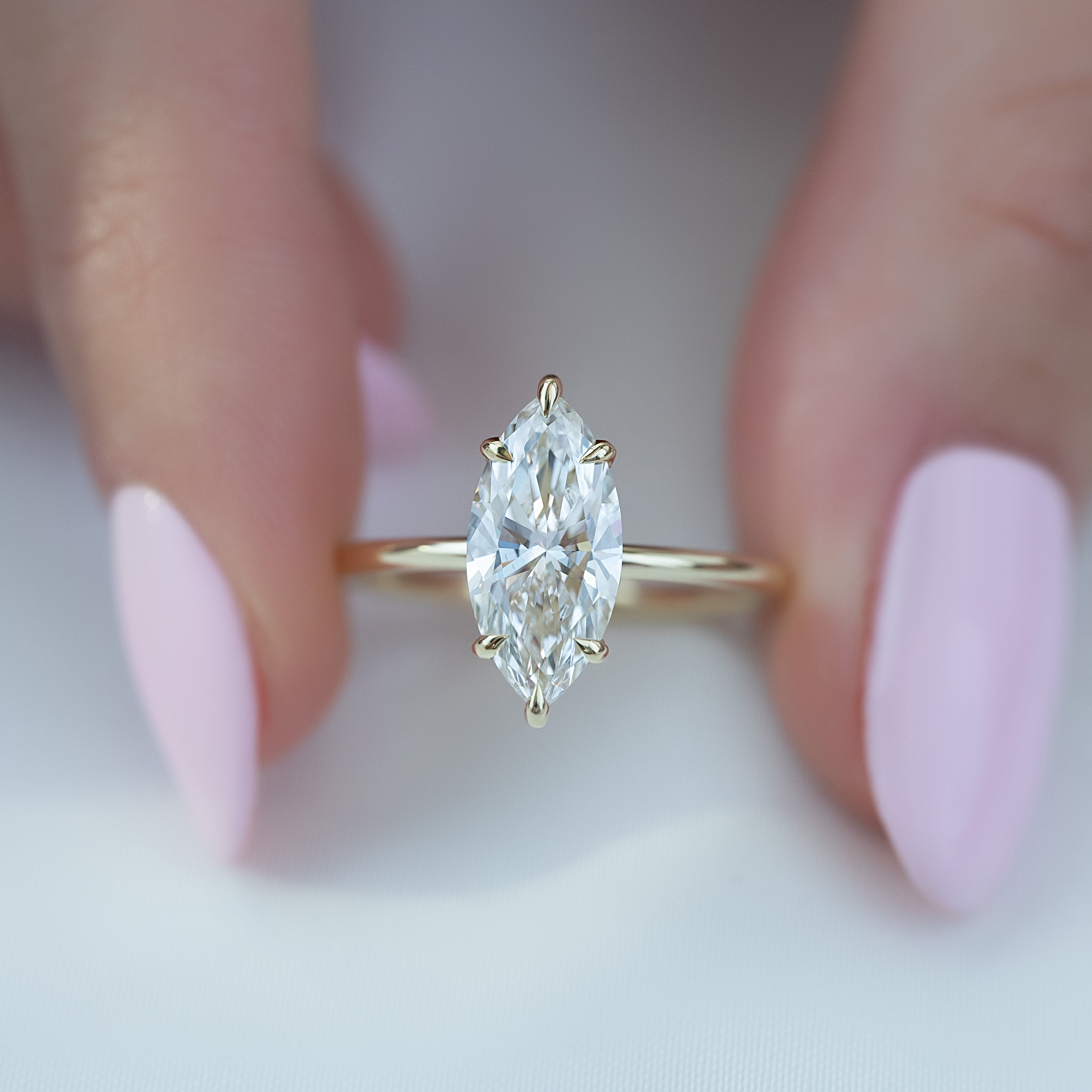 2.0 - 4.0 CT Marquise Cut Lab Grown Diamond Hidden Halo Engagement Ring