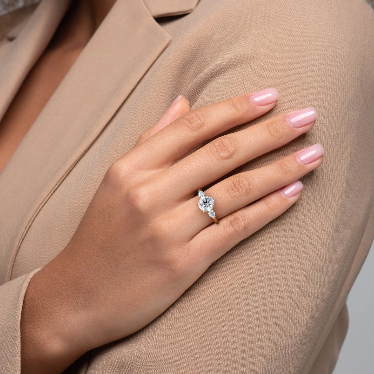 2.0  - 4.0 CT Round Cut  Lab Grown Diamond Three Stone Style Engagement Ring