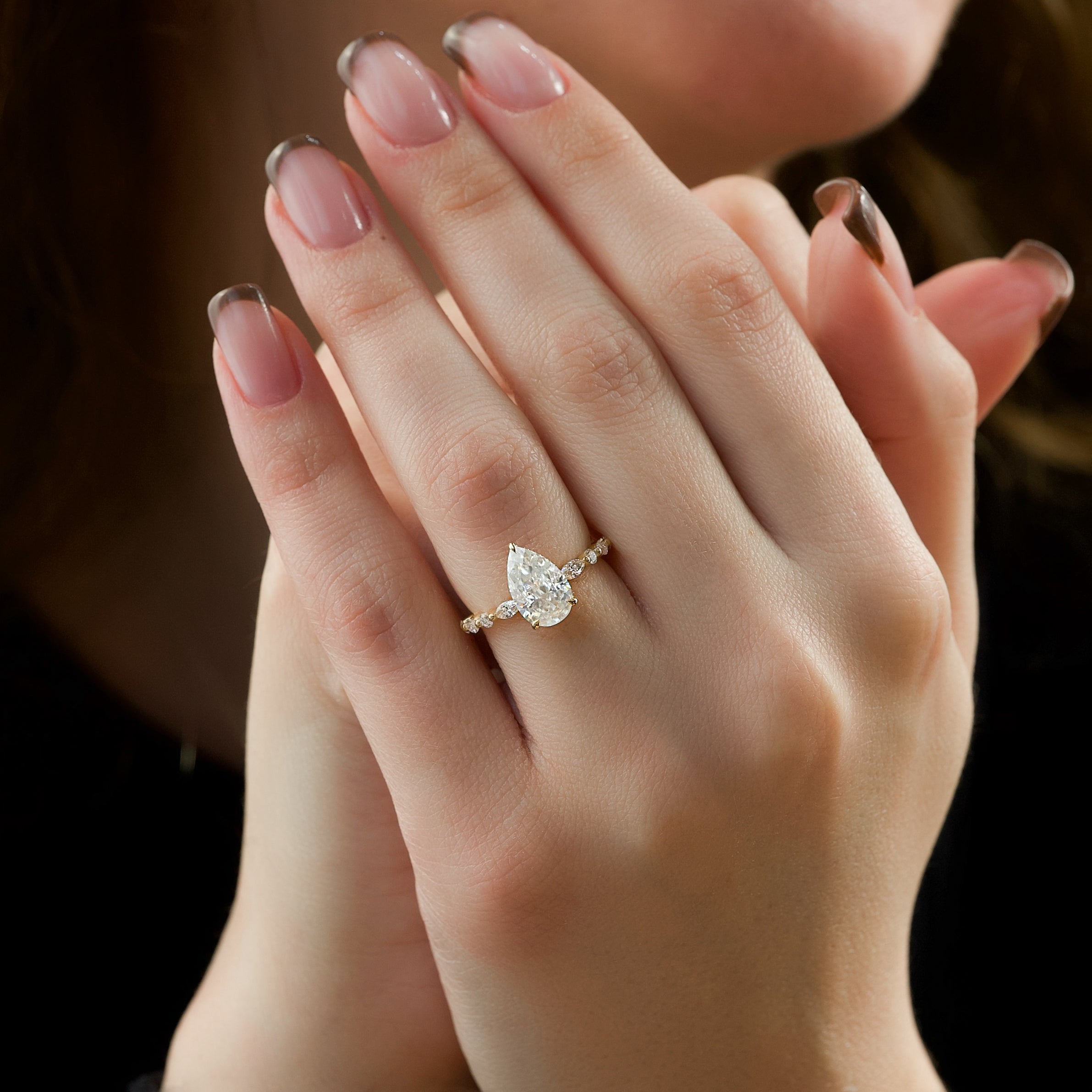 1.50 - 3.50 CT Pear Cut Lab Grown Diamond Hidden Halo & Pave Engagement Ring