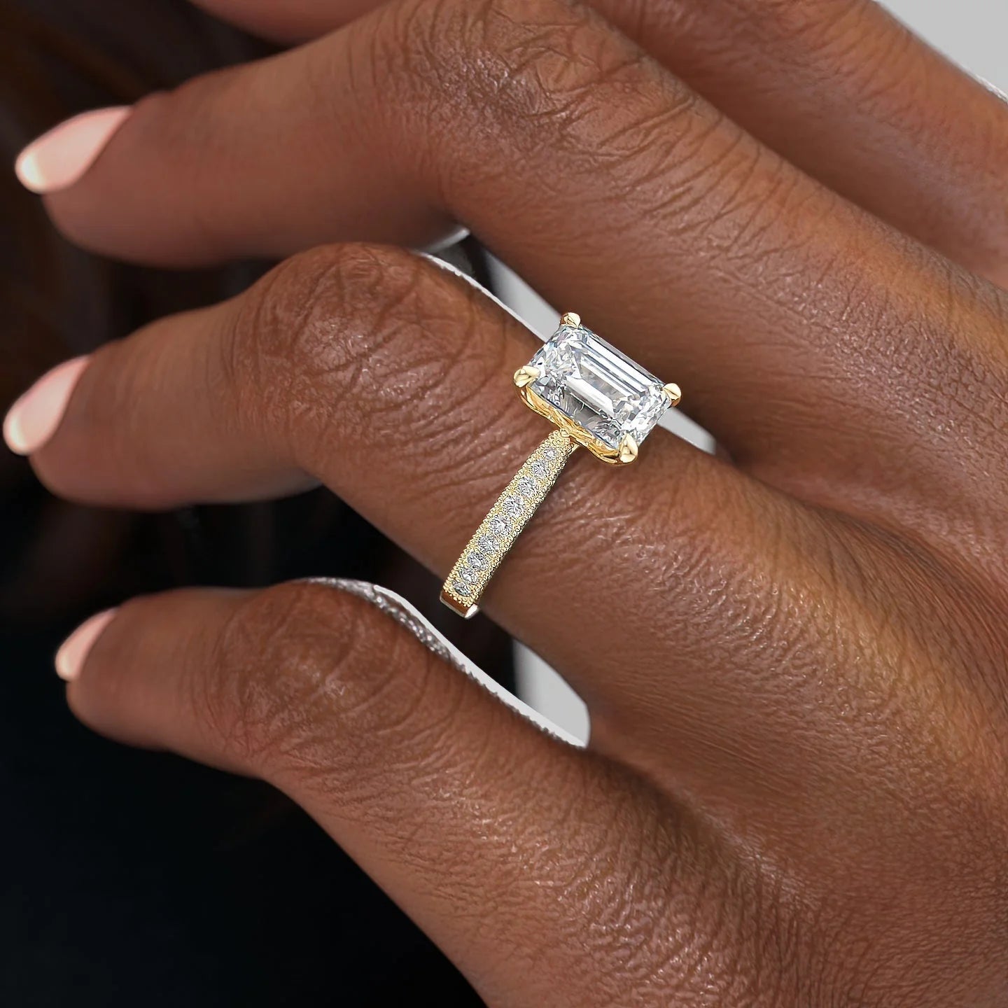 1.0- 3.0 CT Emerald Cut CVD Diamond Pave Style Engagement Ring