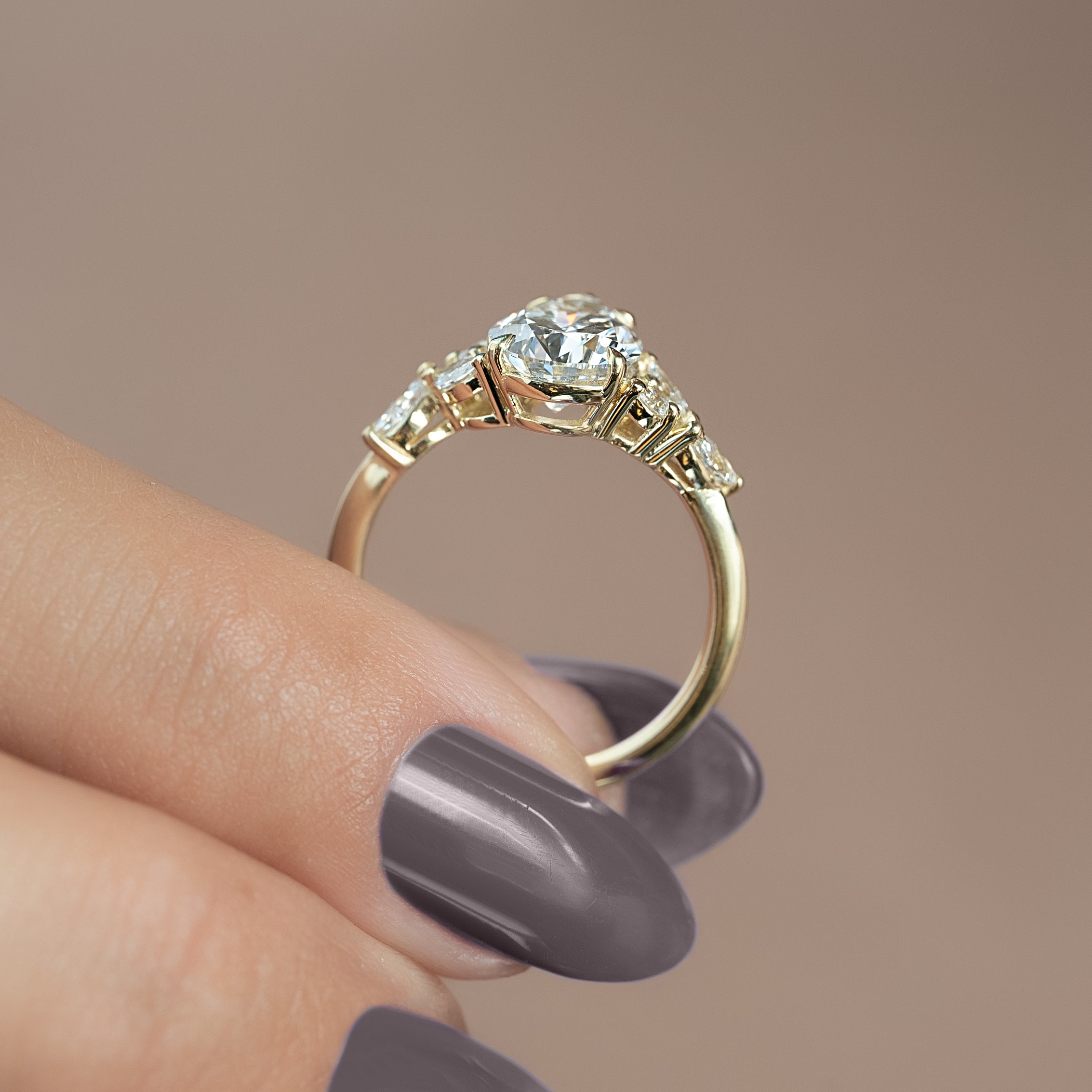 Pear cut CVD diamond cluster engagement ring in platinum setting