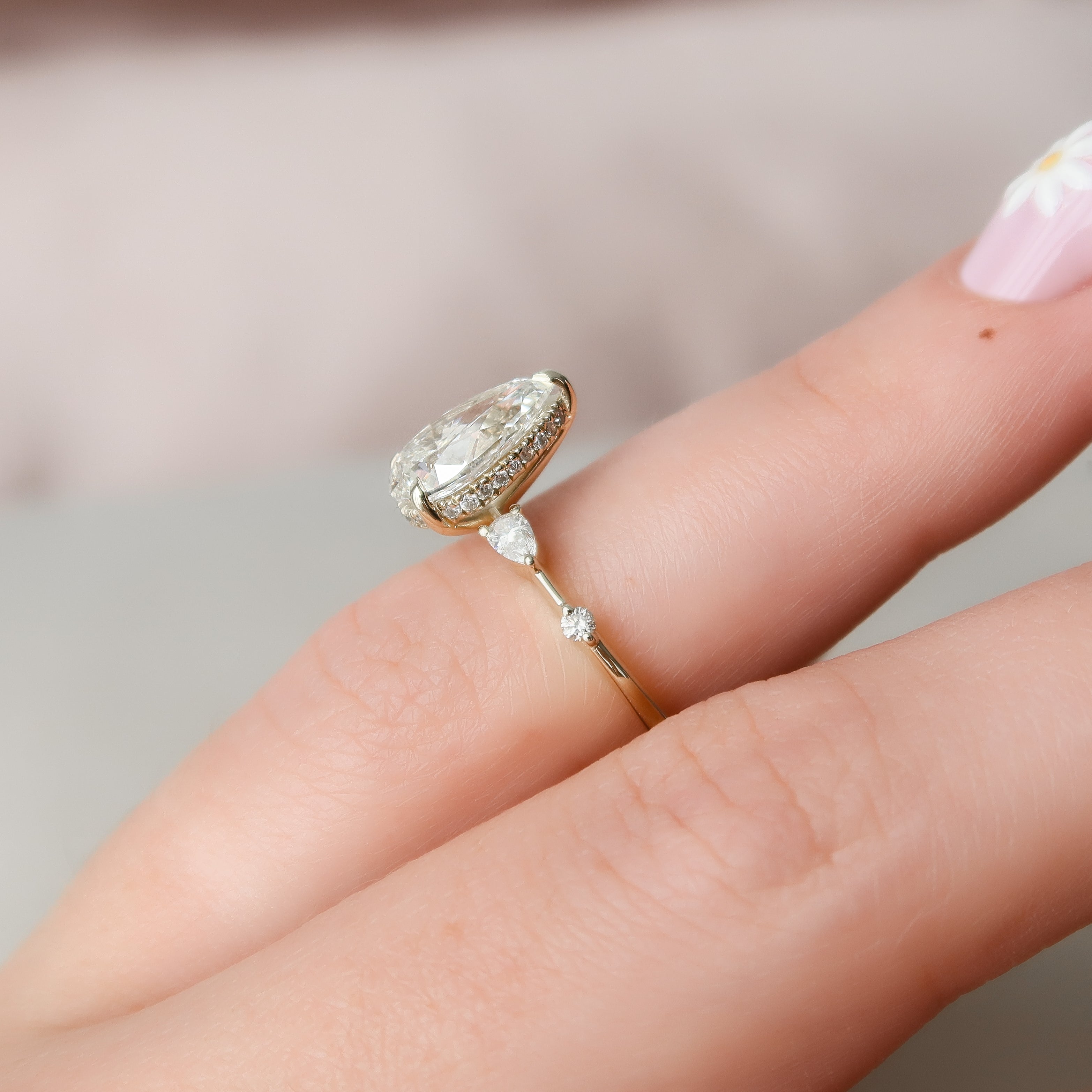 1.0 - 3.0 CT Pear Cut Lab Grown Diamond Hidden Halo Engagement Ring