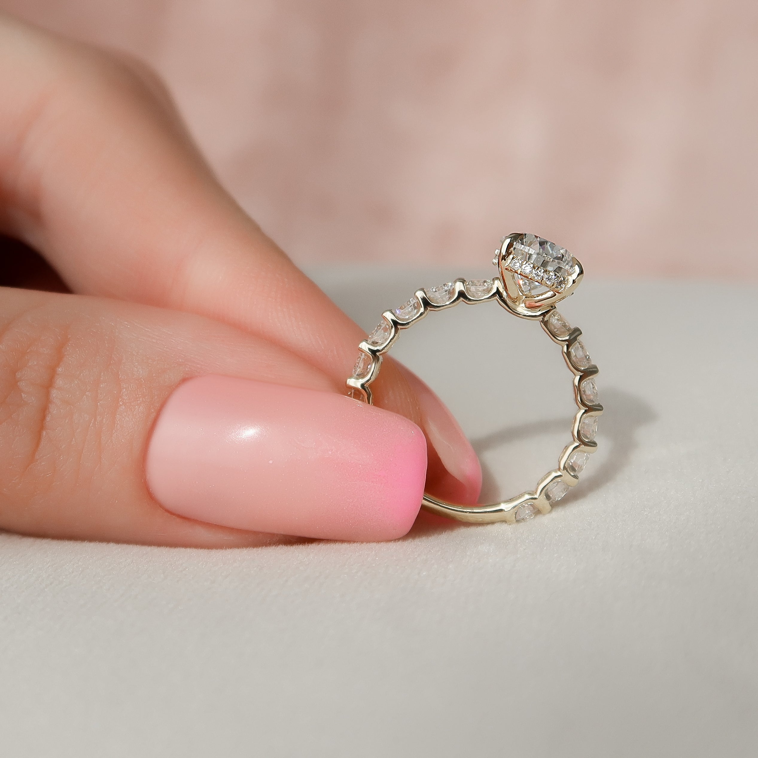 2.0 - 4.0 CT Pear Cut Lab Grown Diamond Hidden Halo & Pave Engagement Ring