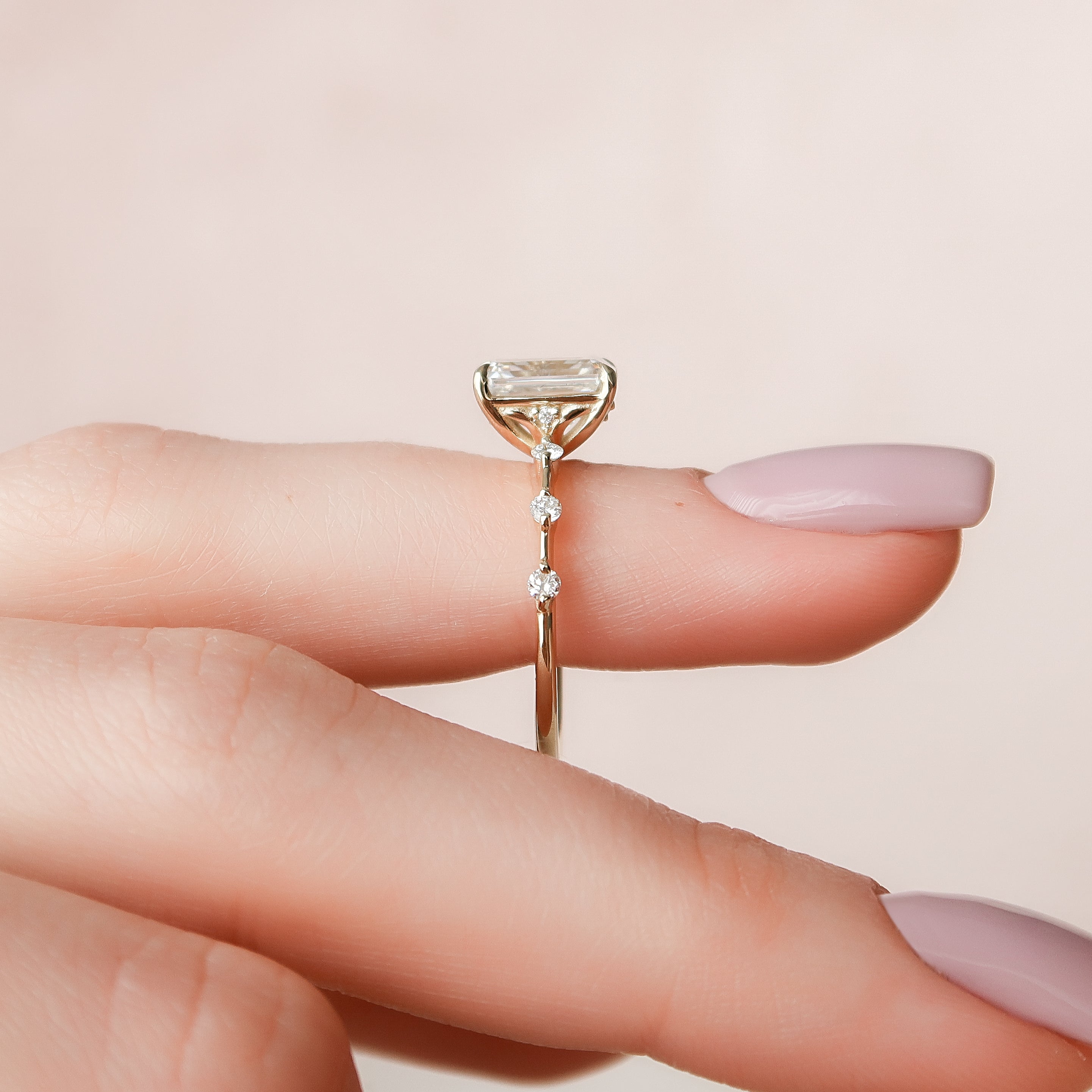 1.50 - 3.50 CT Emerald Cut Lab Grown Diamond Dainty Pave Engagement Ring