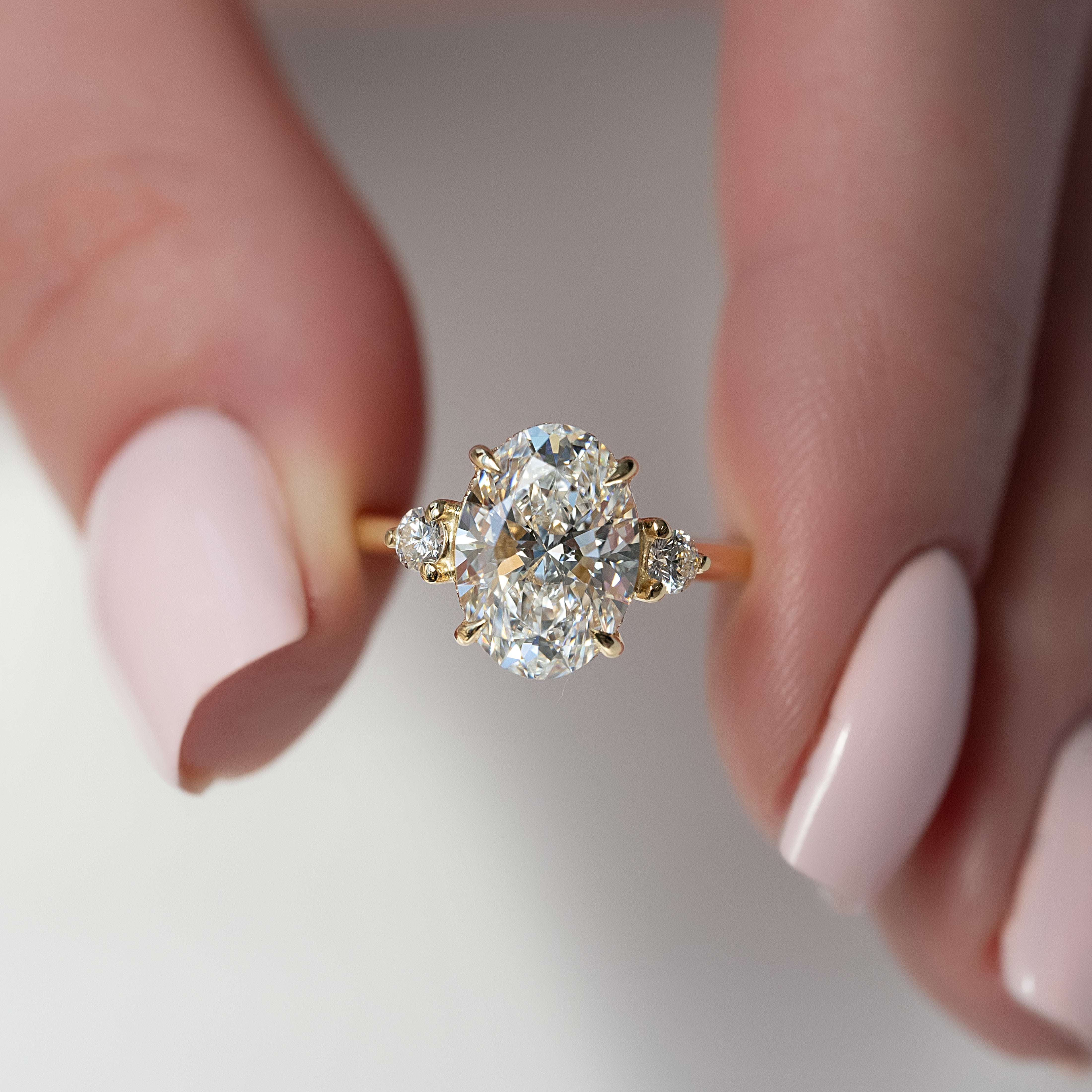 2.0- 4.0 CT Oval Cut Lab Grown Diamond Three Stone Style Engagement Ring