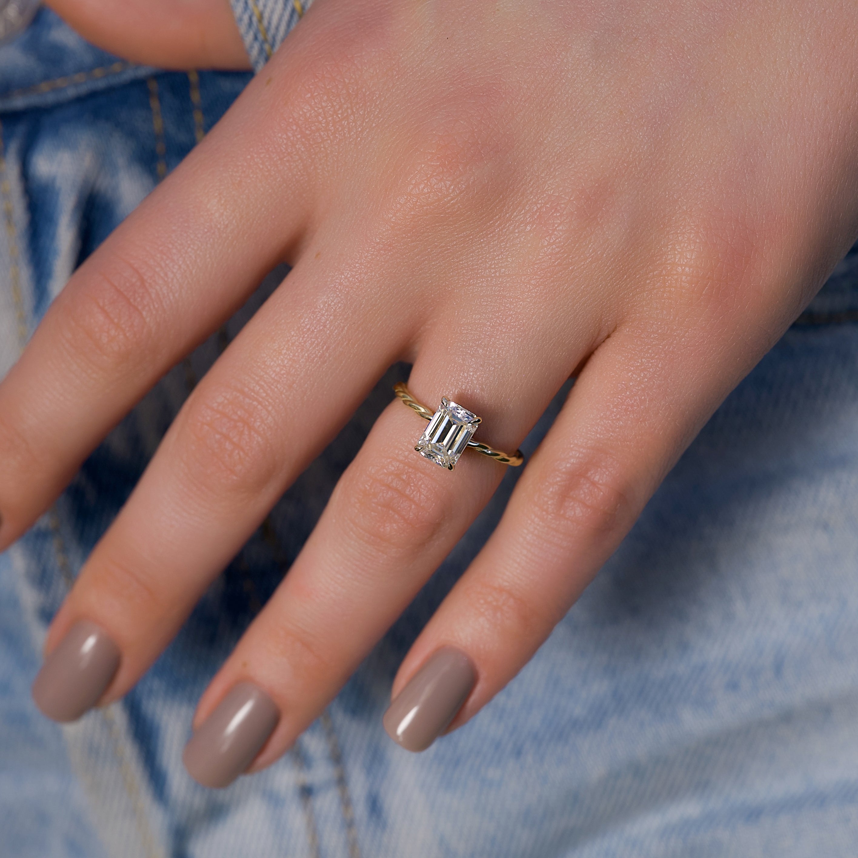1.0 - 3.0 CT Emerald Cut CVD Diamond Hidden Halo Engagement Ring