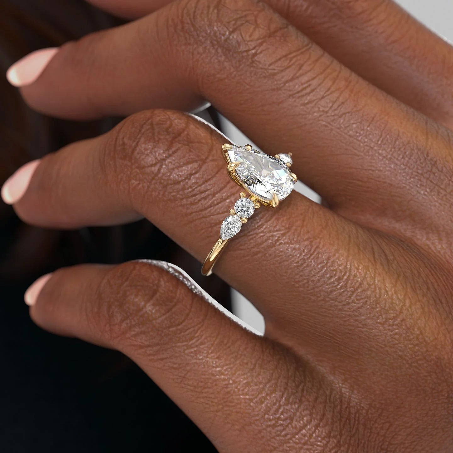 1.0 - 3.0 CT Pear Cut Lab Grown Diamond Five Stone Engagement Ring