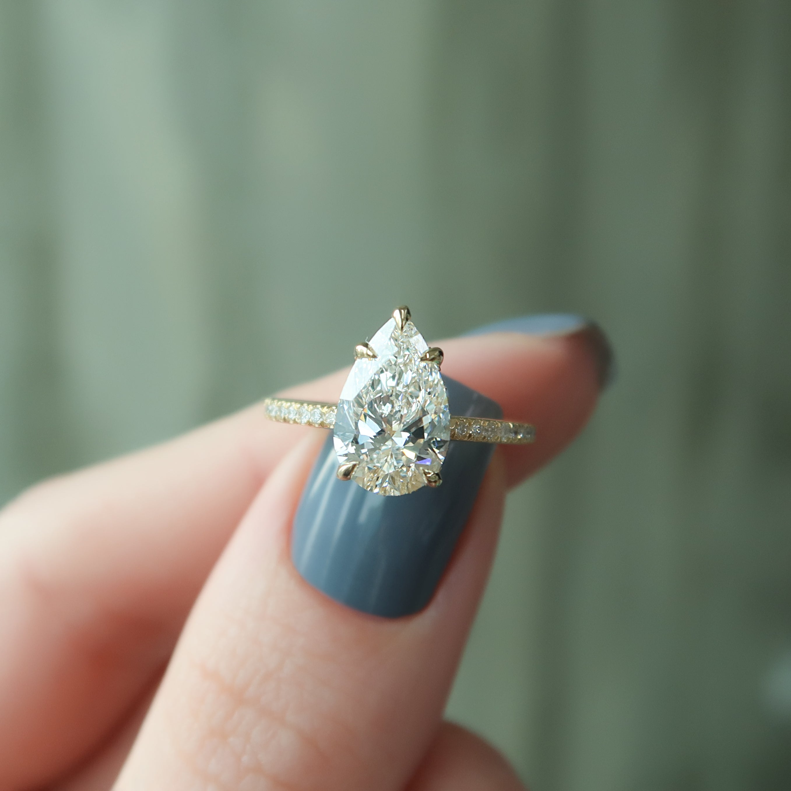 1.0 - 3.0 CT Pear Cut Lab Grown Diamond Hidden Halo & Pave Engagement Ring