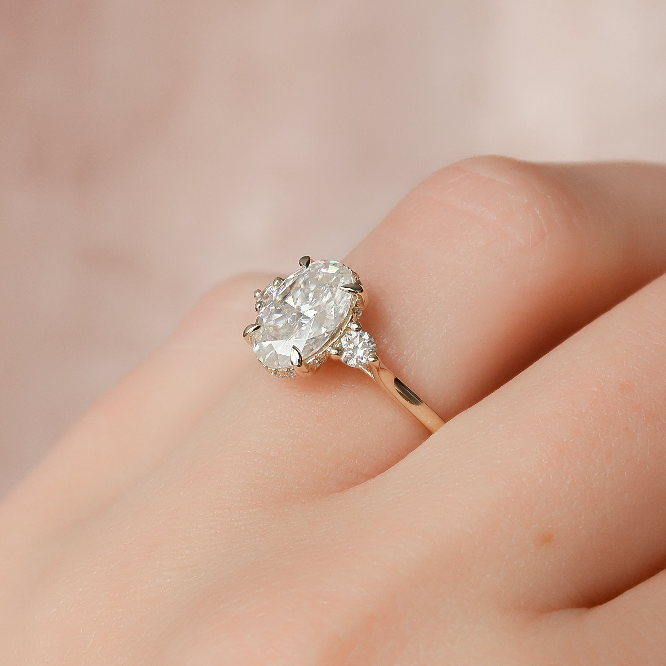 2.0- 4.0 CT Oval Cut CVD Diamond Three Stone Style Engagement Ring