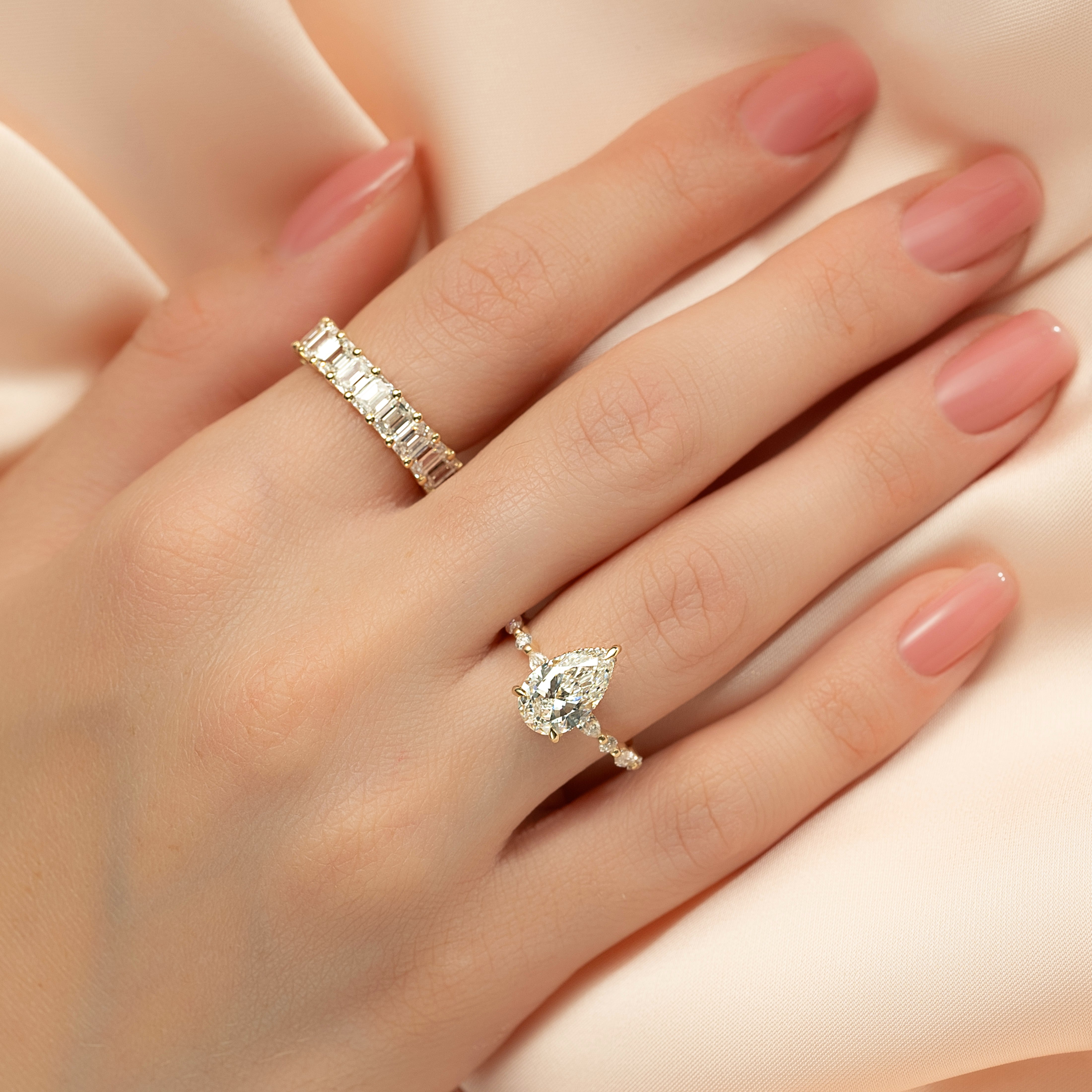 1.50 - 3.50 CT Pear Cut Lab Grown Diamond Hidden Halo & Pave Engagement Ring