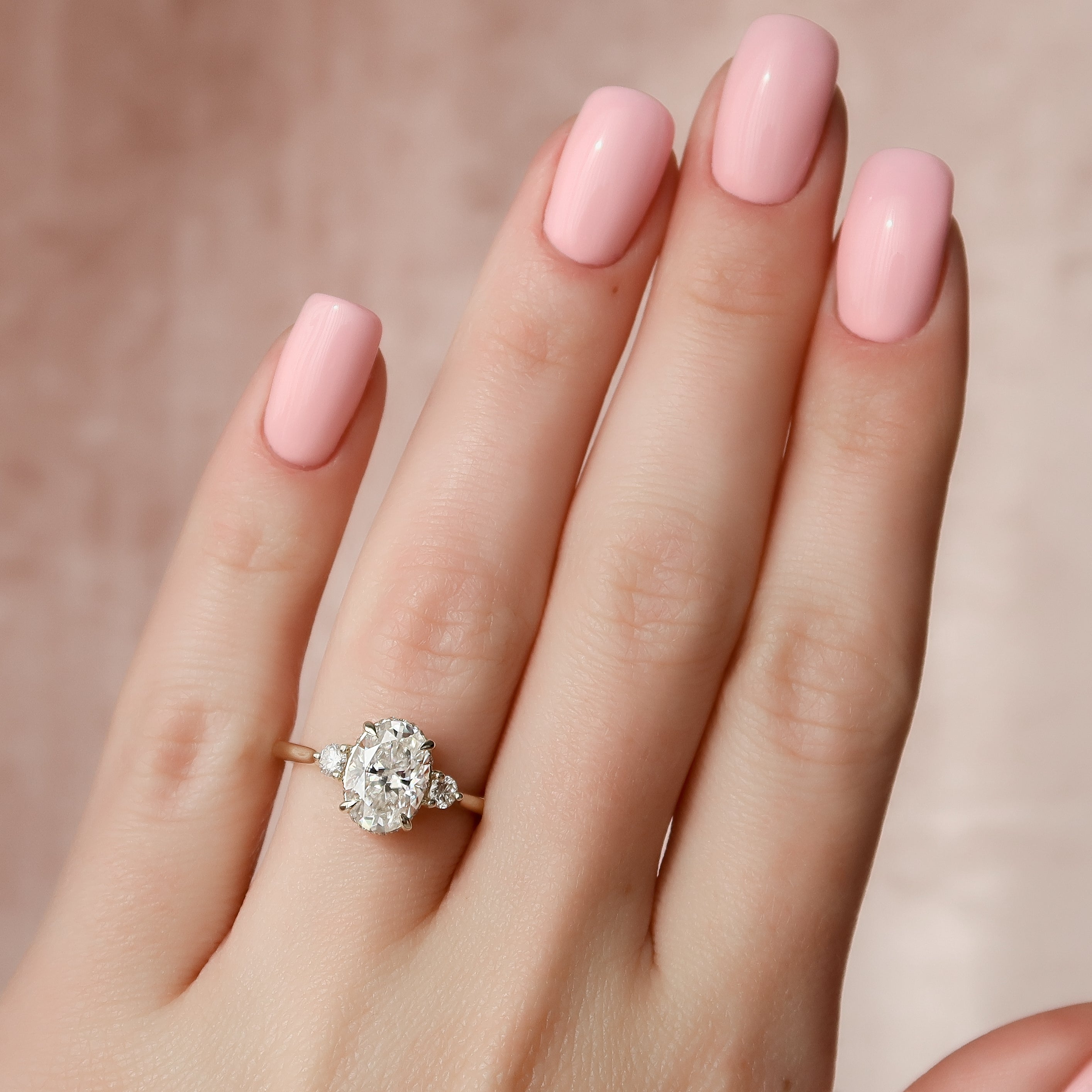 2.0- 4.0 CT Oval Cut Lab Grown Diamond Three Stone Style Engagement Ring