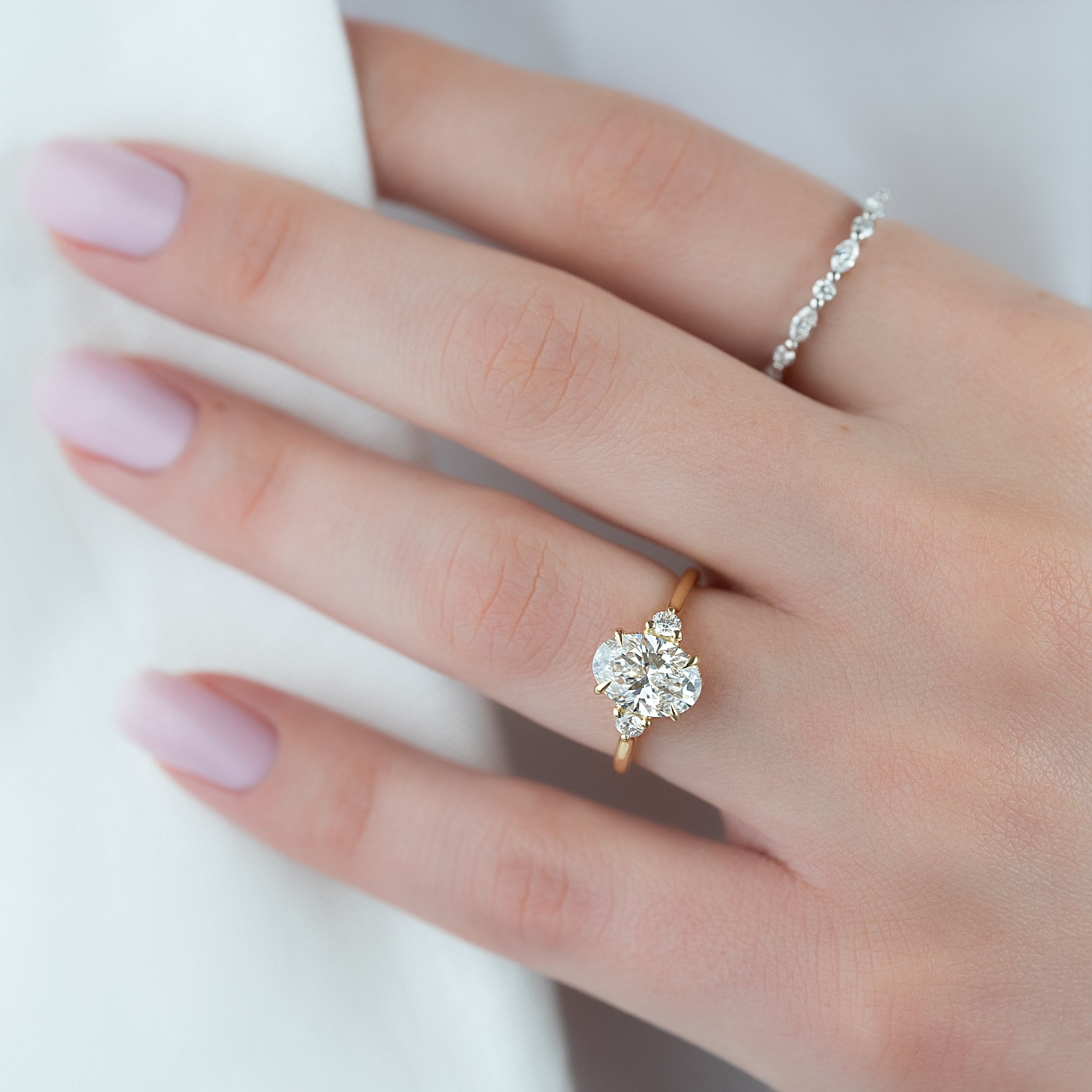 2.0- 4.0 CT Oval Cut CVD Diamond Three Stone Style Engagement Ring