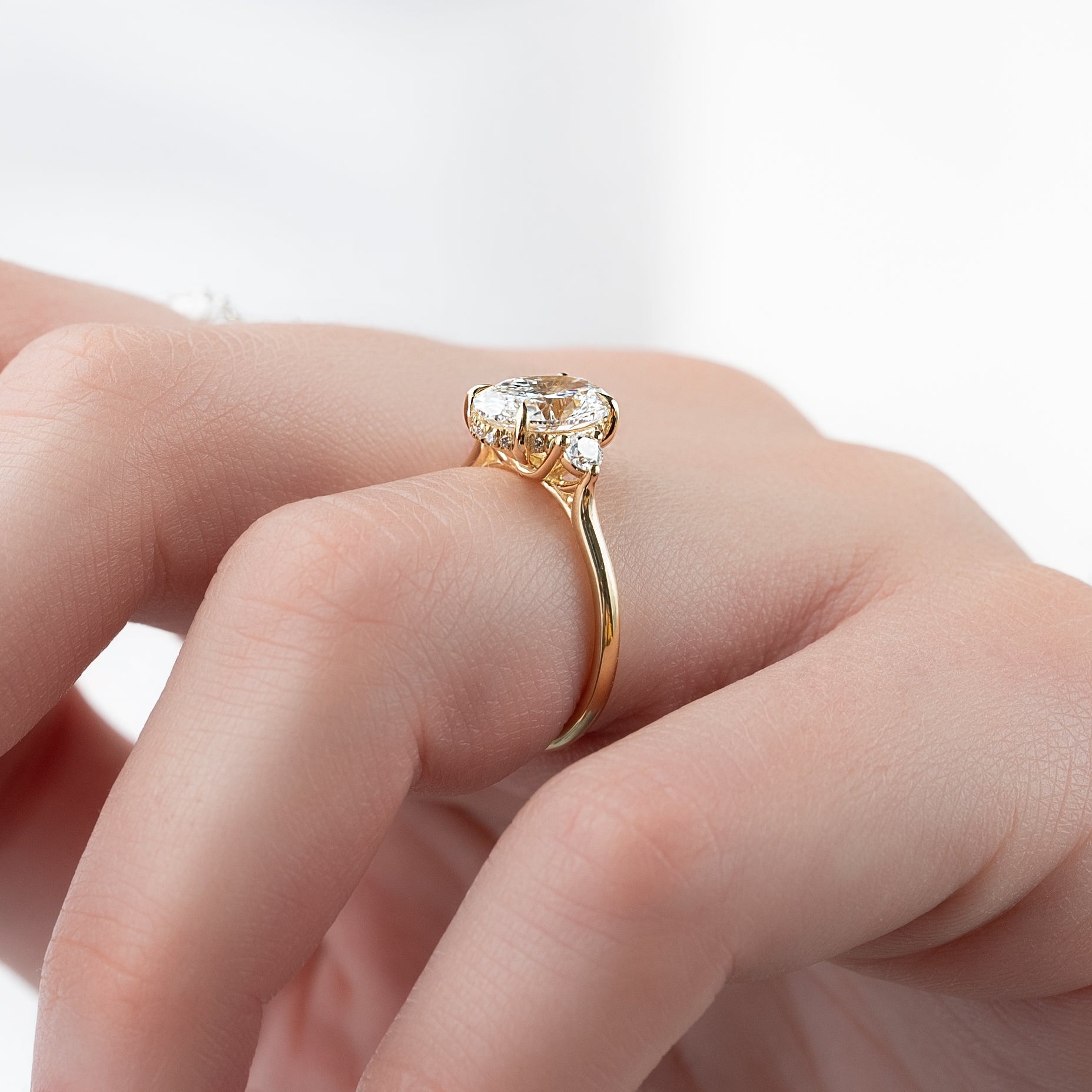2.0- 4.0 CT Oval Cut CVD Diamond Three Stone Style Engagement Ring