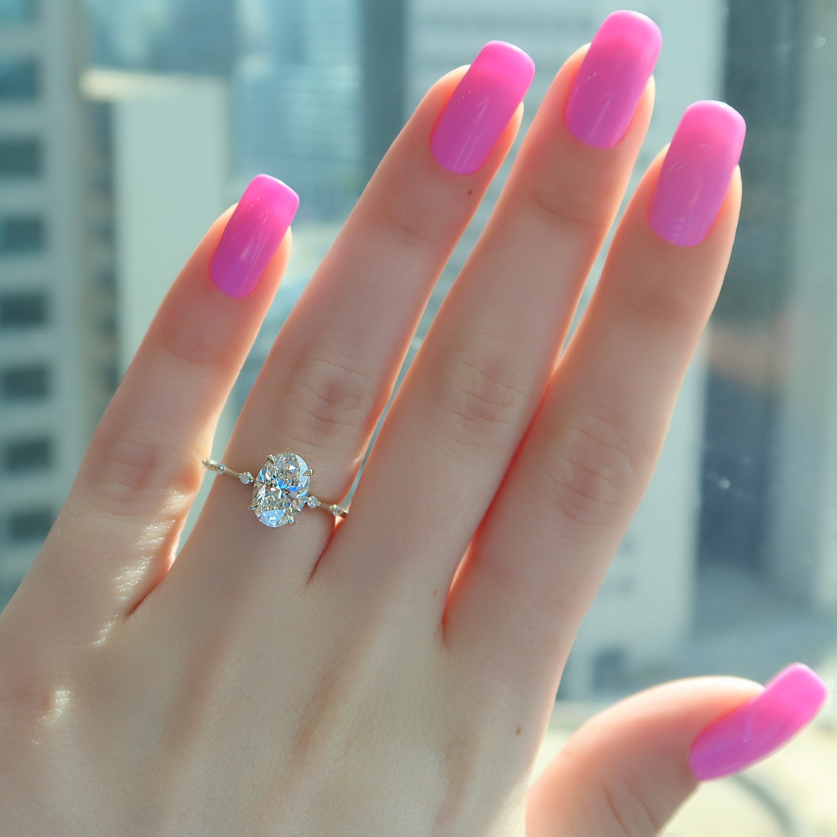 2.0 -4.0 CT Oval Cut Lab Grown Diamond Dainty Engagement Ring