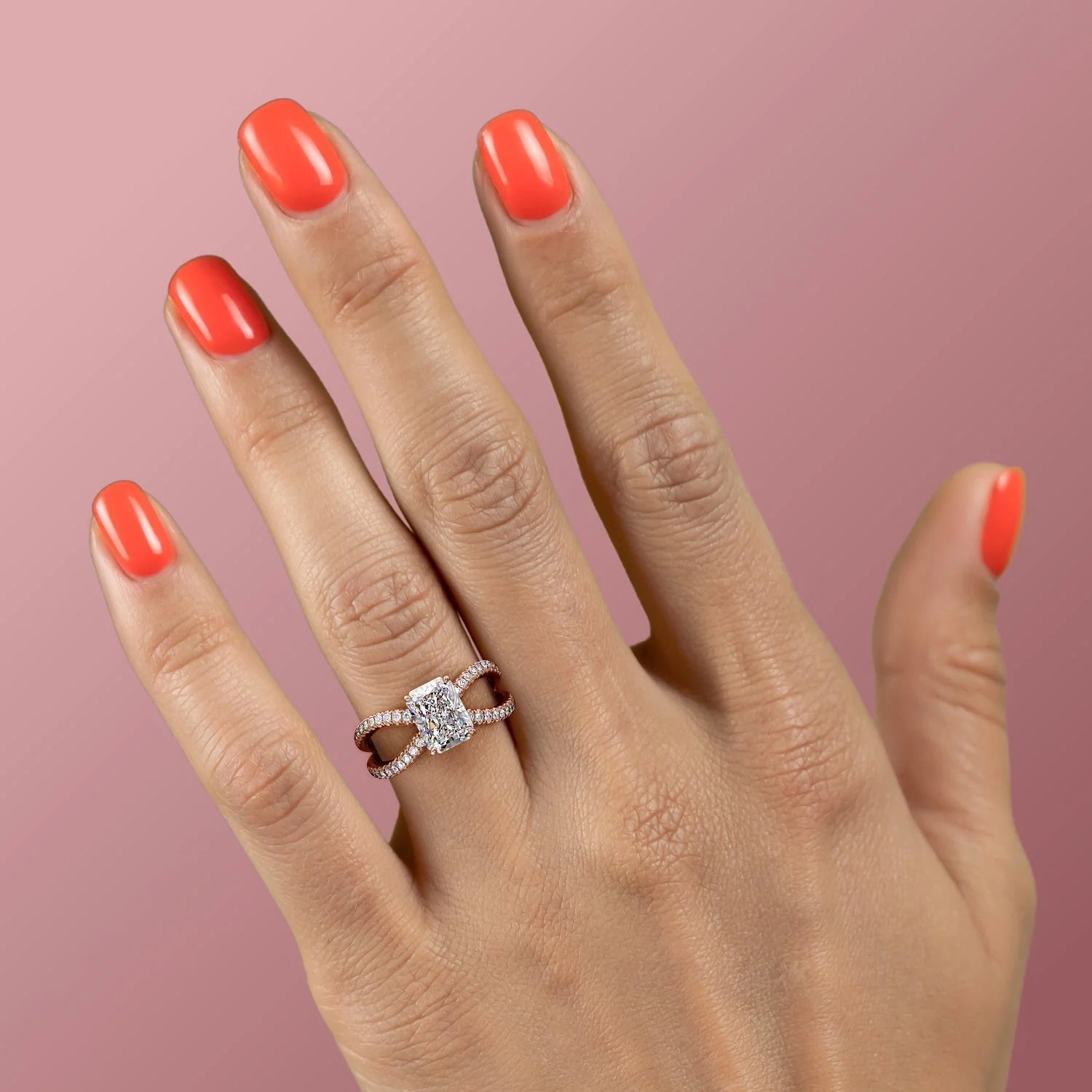 2.0 - 4.0  CT Radiant Cut Lab Grown Diamond Twisted & Hidden Halo Style Engagement Ring