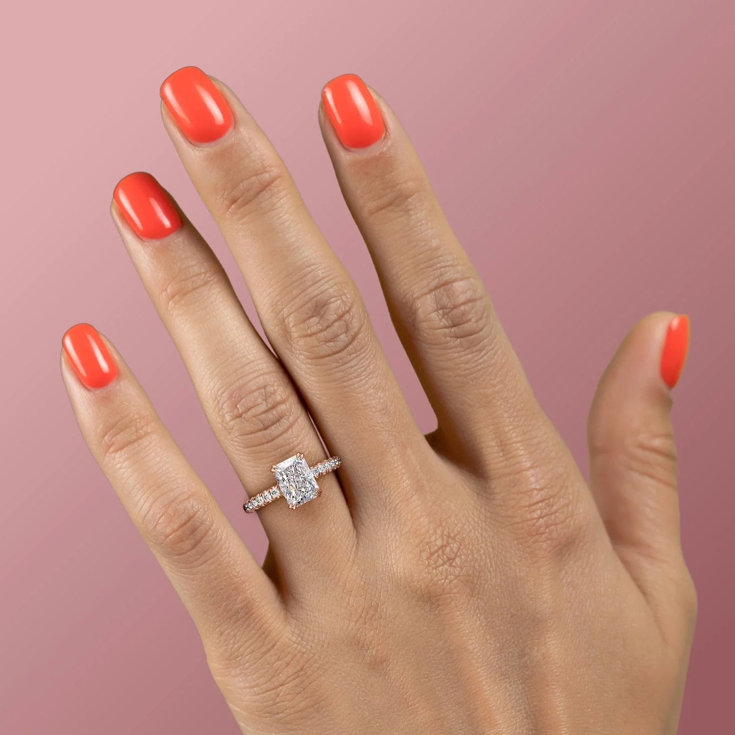 2.0 - 4.0 CT Radiant Cut CVD Diamond Hidden Halo & Pave Engagement Ring