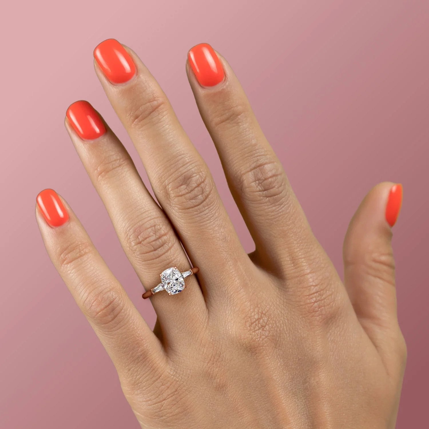 2.0 - 4.0 CT Elongated Cushion Cut Lab Grown Diamond Three Stone Style Engagement Ring