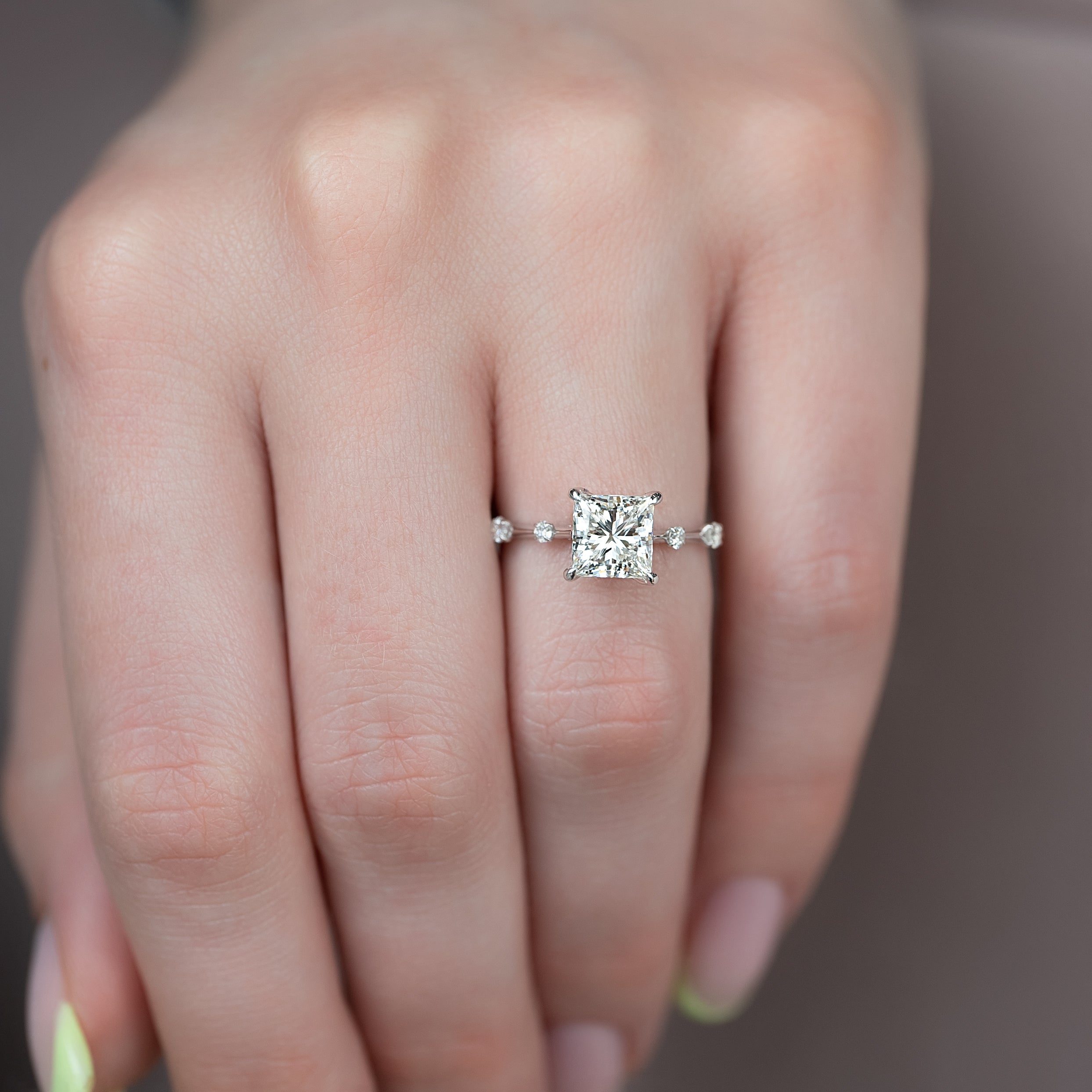 1.0 - 3.50 CT Princess Cut Lab Grown Diamond Dainty Style Engagement Ring