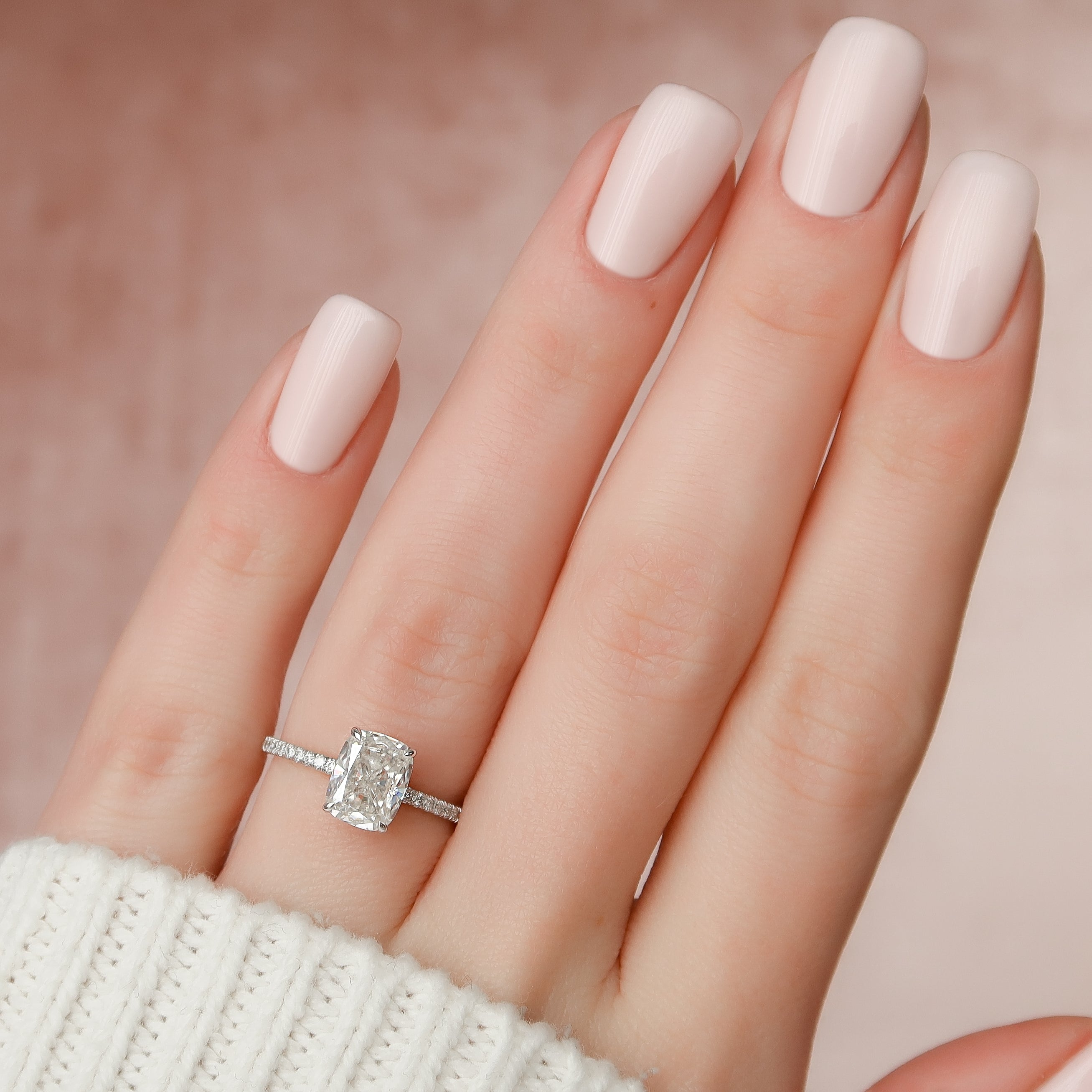 2.0 - 4.0 CT Elongated Cushion Cut Lab Grown Diamond Hidden Halo & Pave Style Engagement Ring