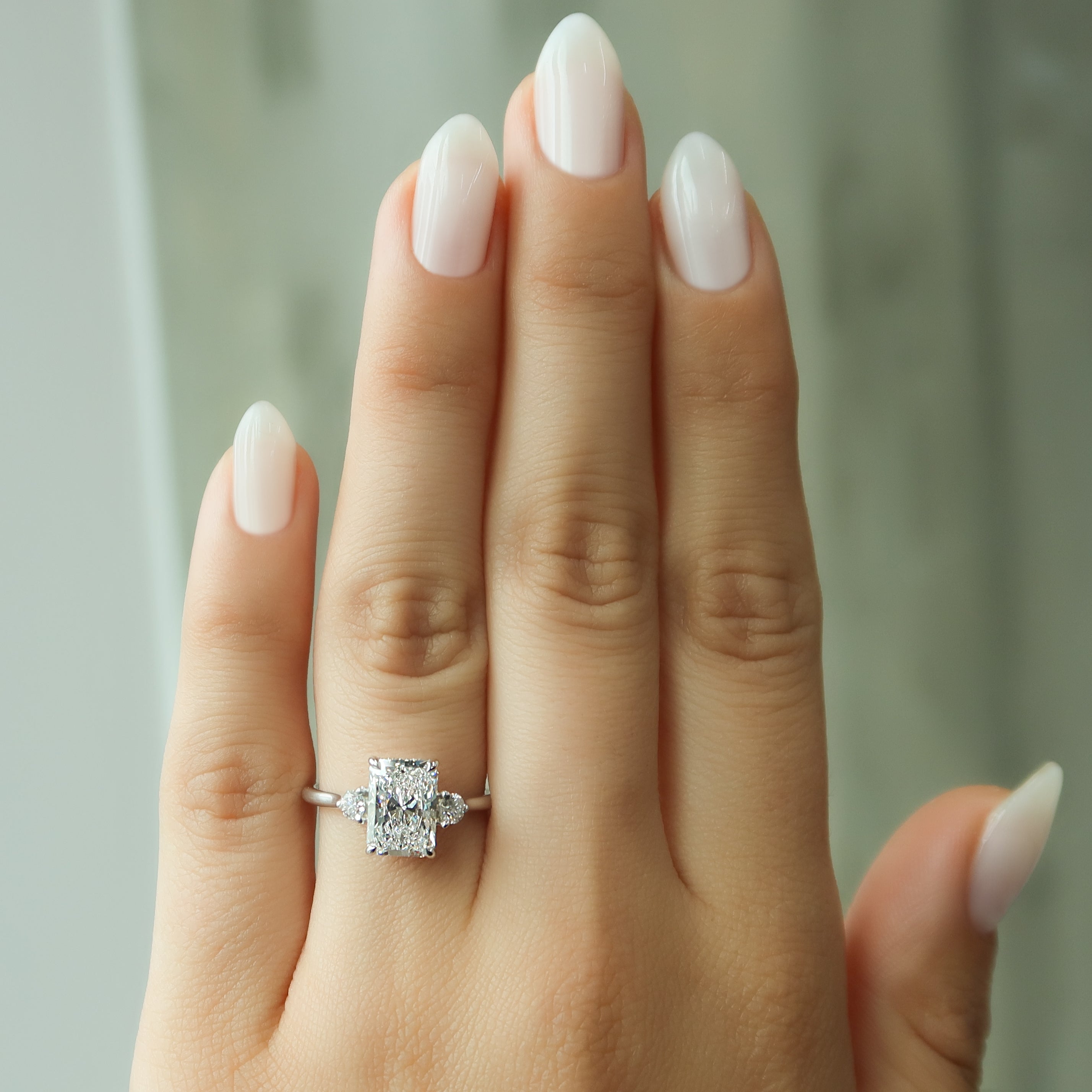 2.0 - 4.0 CT Radiant Cut Lab Grown Diamond Three Stone Engagement Ring