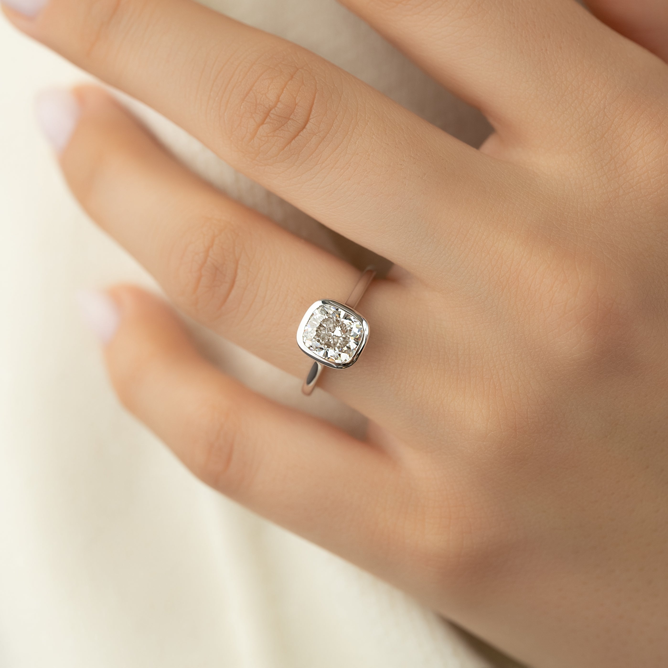2.0 - 4.0 CT Elongated Cushion Cut Lab Grown Diamond Bezel Hidden Halo Engagement Ring