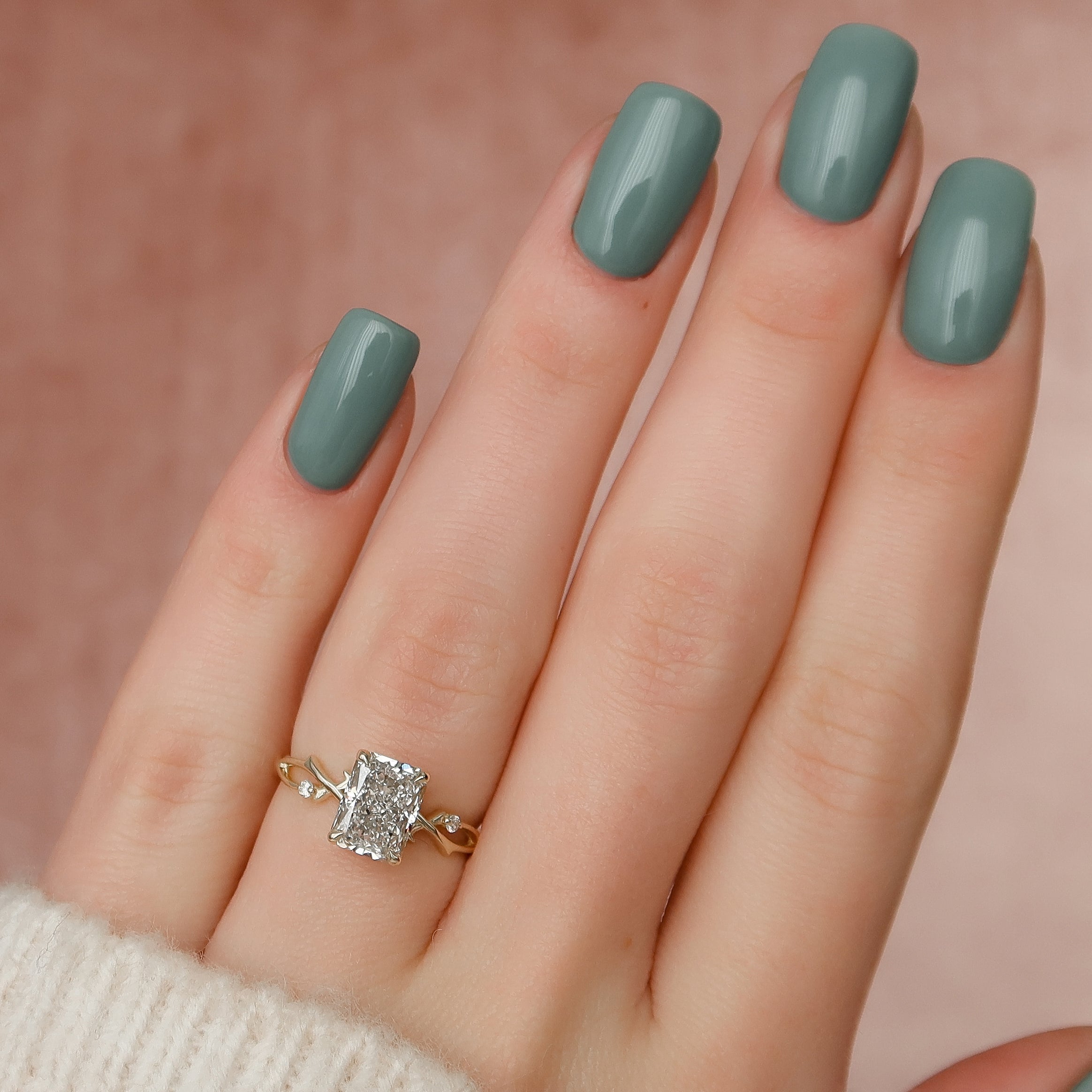 2.0 - 4.0 CT Radiant Cut Lab Grown Diamond twig Engagement Ring