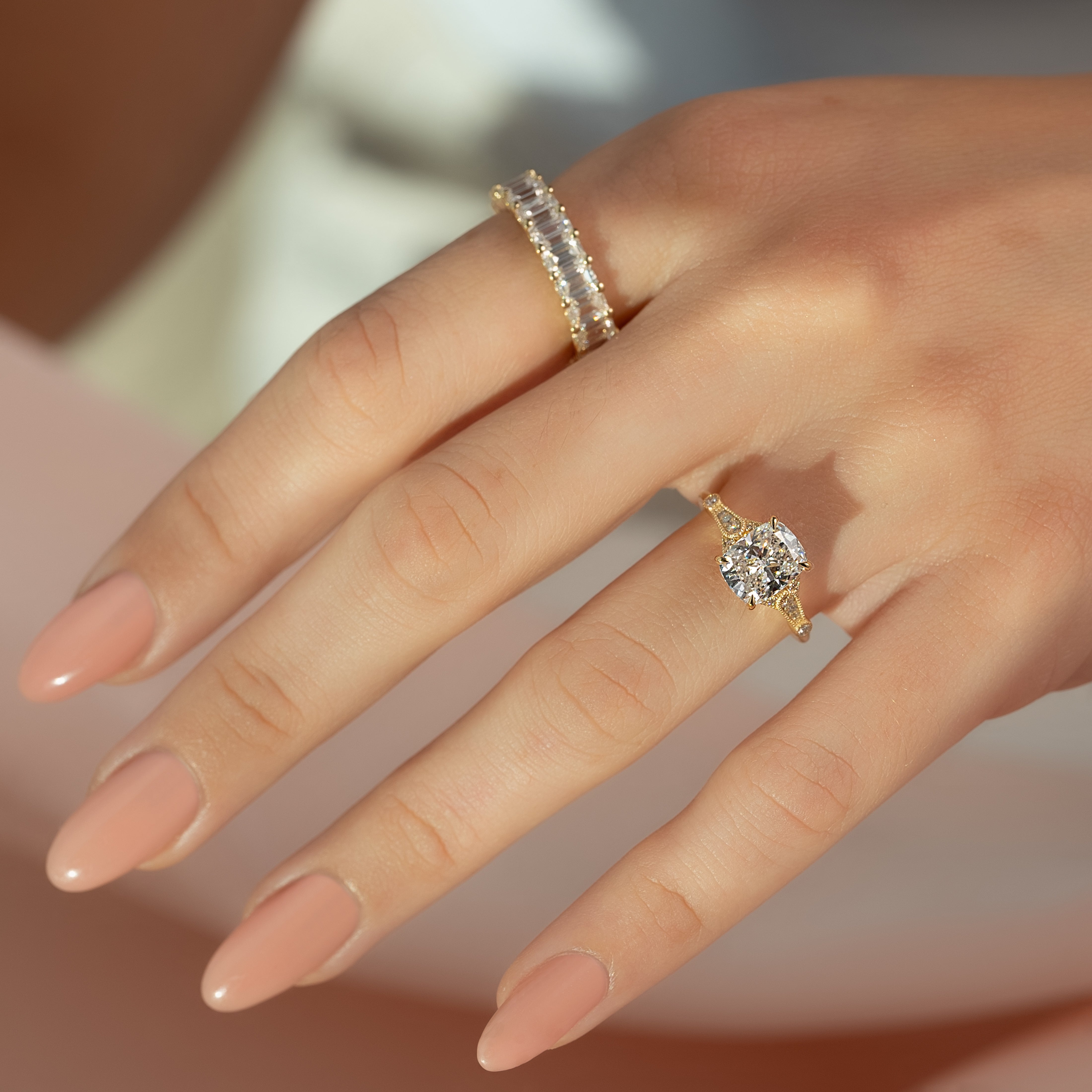 2.0 - 4.0 CT Elongated Cushion Cut CVD Diamond Vintage Style Engagement Ring
