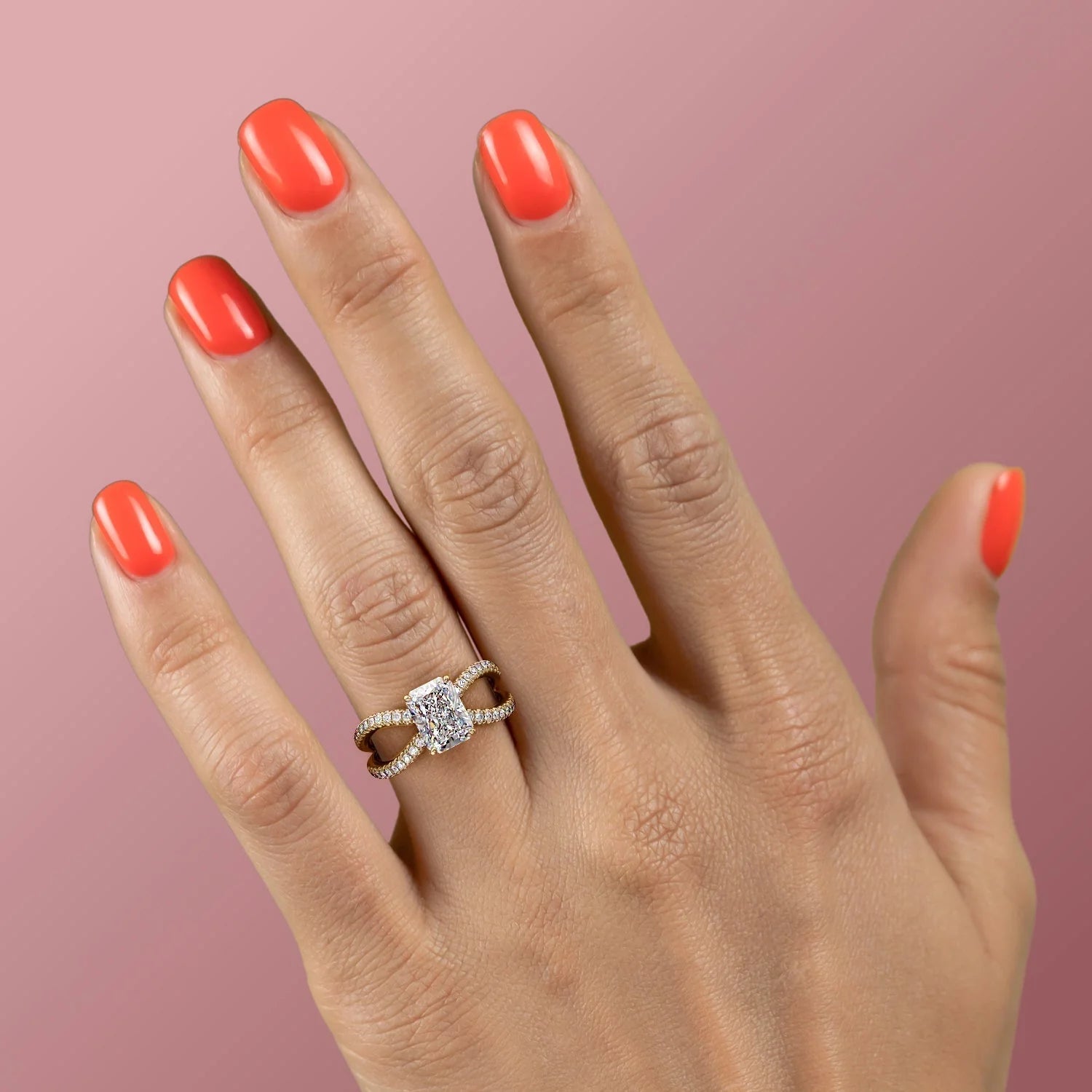 2.0 - 4.0 CT Radiant Cut Lab Grown Diamond Twisted & Hidden Halo Style Engagement Ring