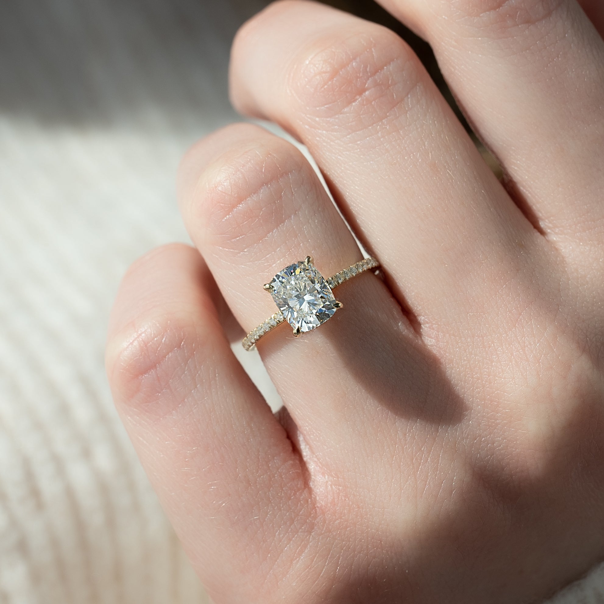 2.0 - 4.0 CT Elongated Cushion Cut Lab Grown Diamond Hidden Halo & Pave Style Engagement Ring
