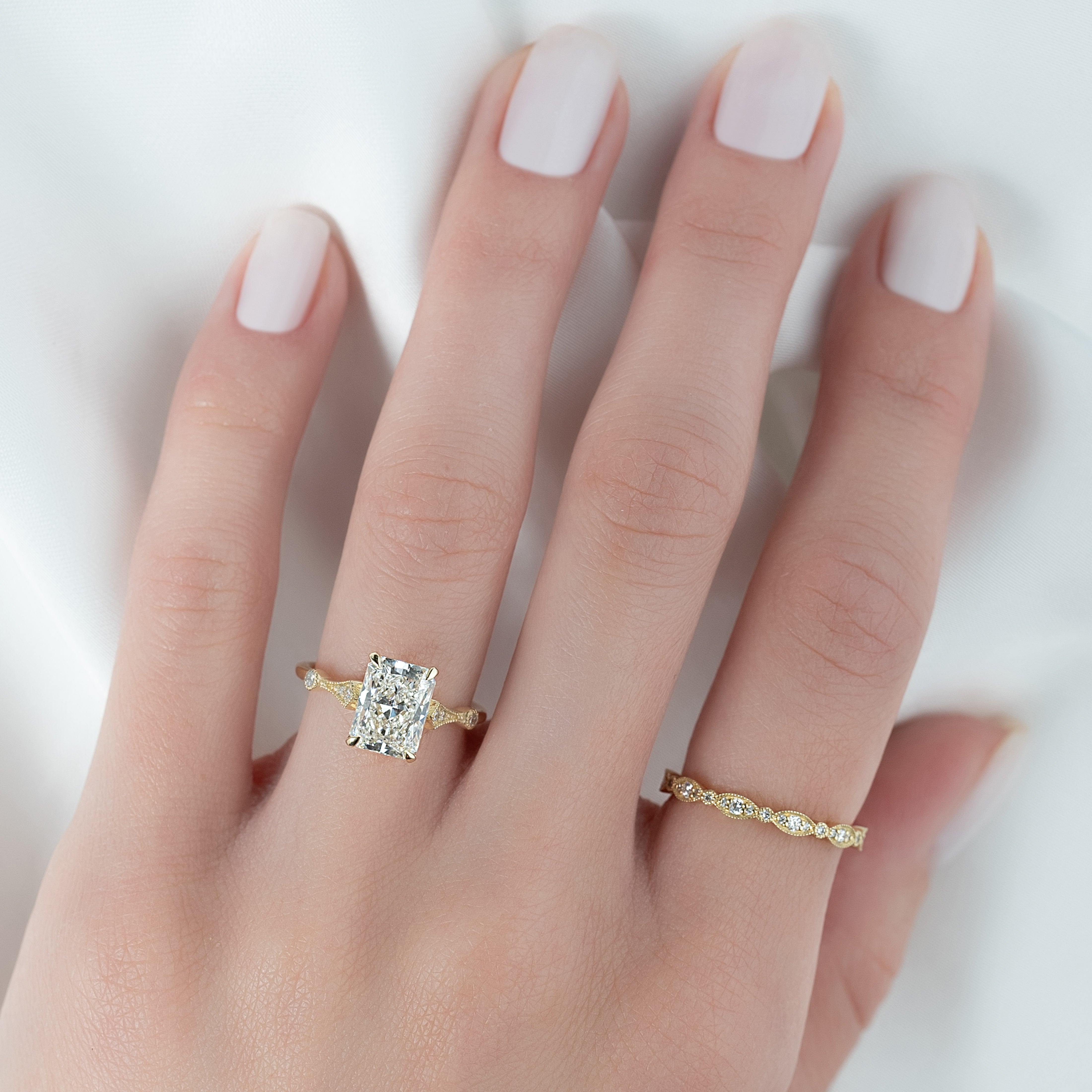 2.0 - 4.0  CT Radiant Cut Lab Grown Diamond vintage & Hidden Halo Engagement Ring
