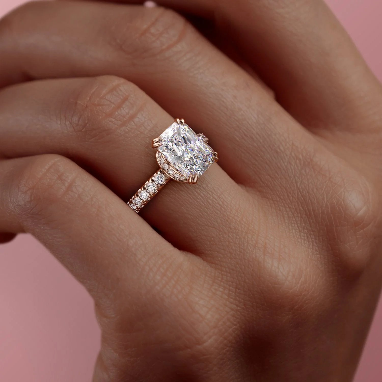 2.0 - 4.0 CT Radiant Cut CVD Diamond Hidden Halo & Pave Engagement Ring