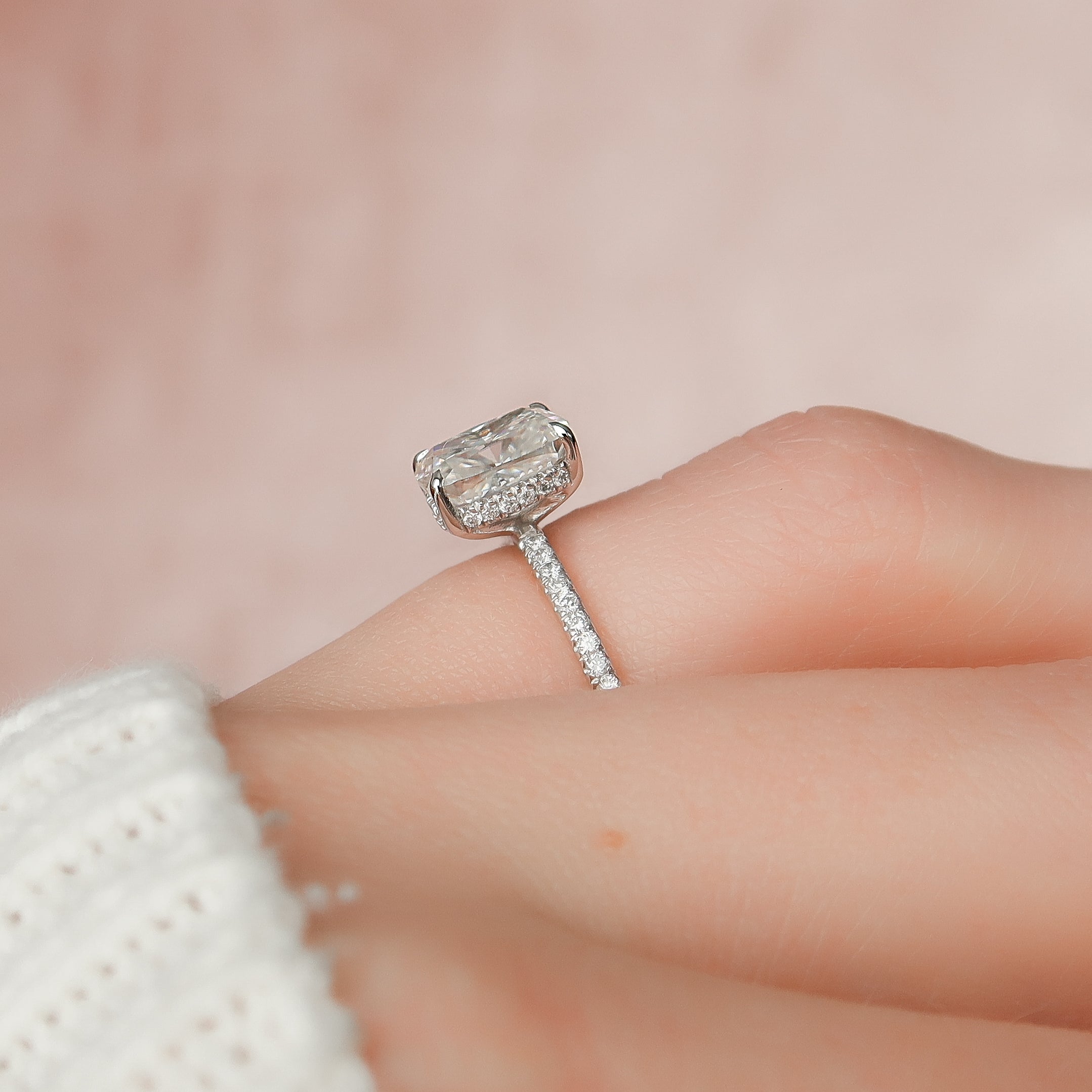 2.0 - 4.0 CT Elongated Cushion Cut Lab Grown Diamond Hidden Halo & Pave Style Engagement Ring