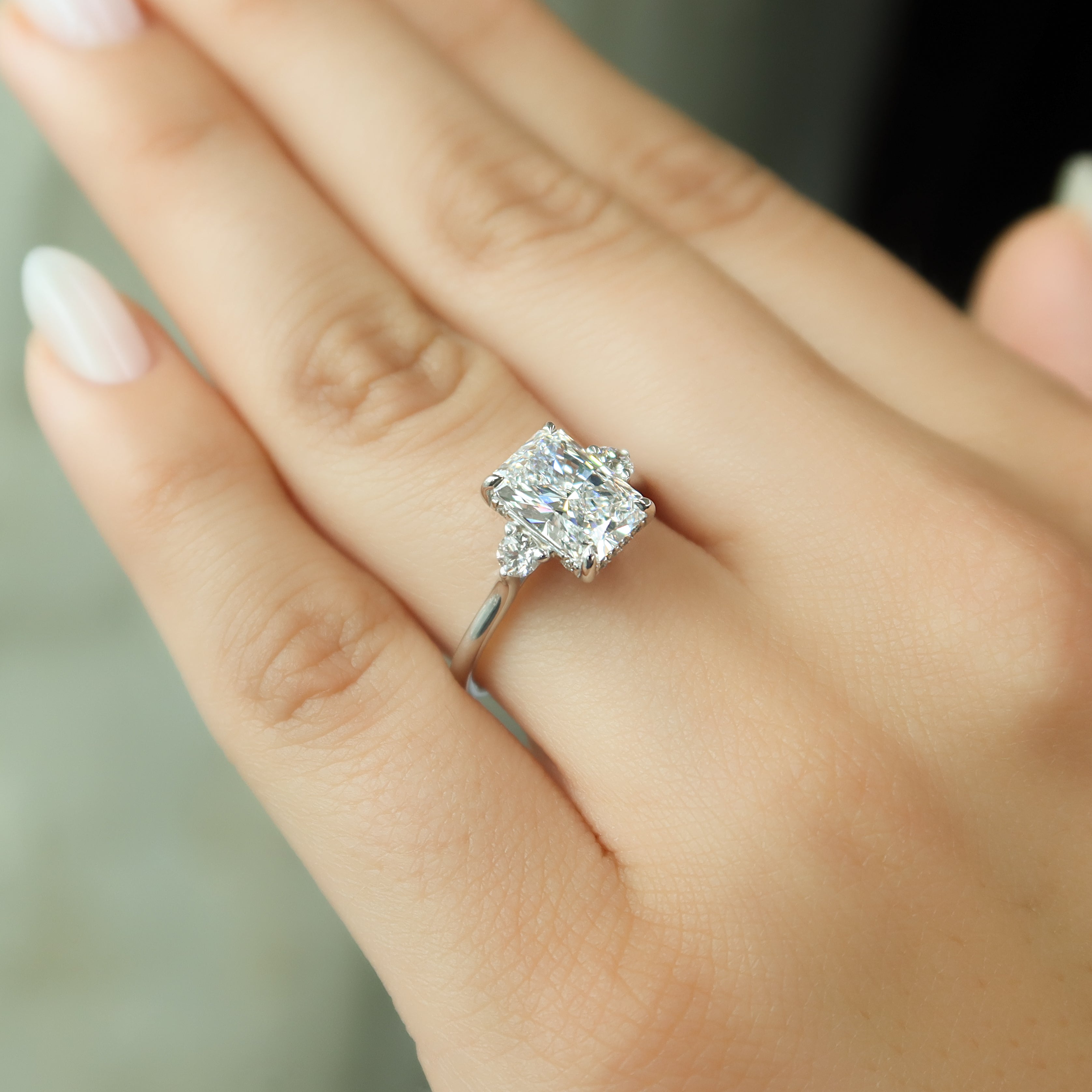 2.0 - 4.0  CT Radiant Cut Lab Grown Diamond Three Stone Engagement Ring