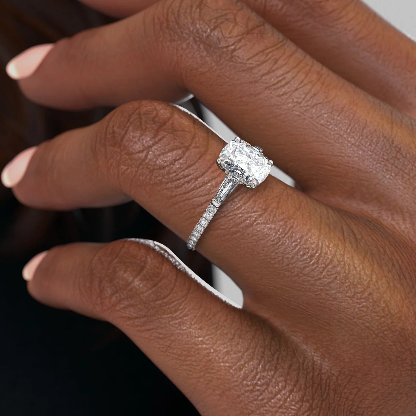 2.0 - 4.0 CT Elongated Cushion Cut CVD Diamond Three Stone & Pave Style Engagement Ring