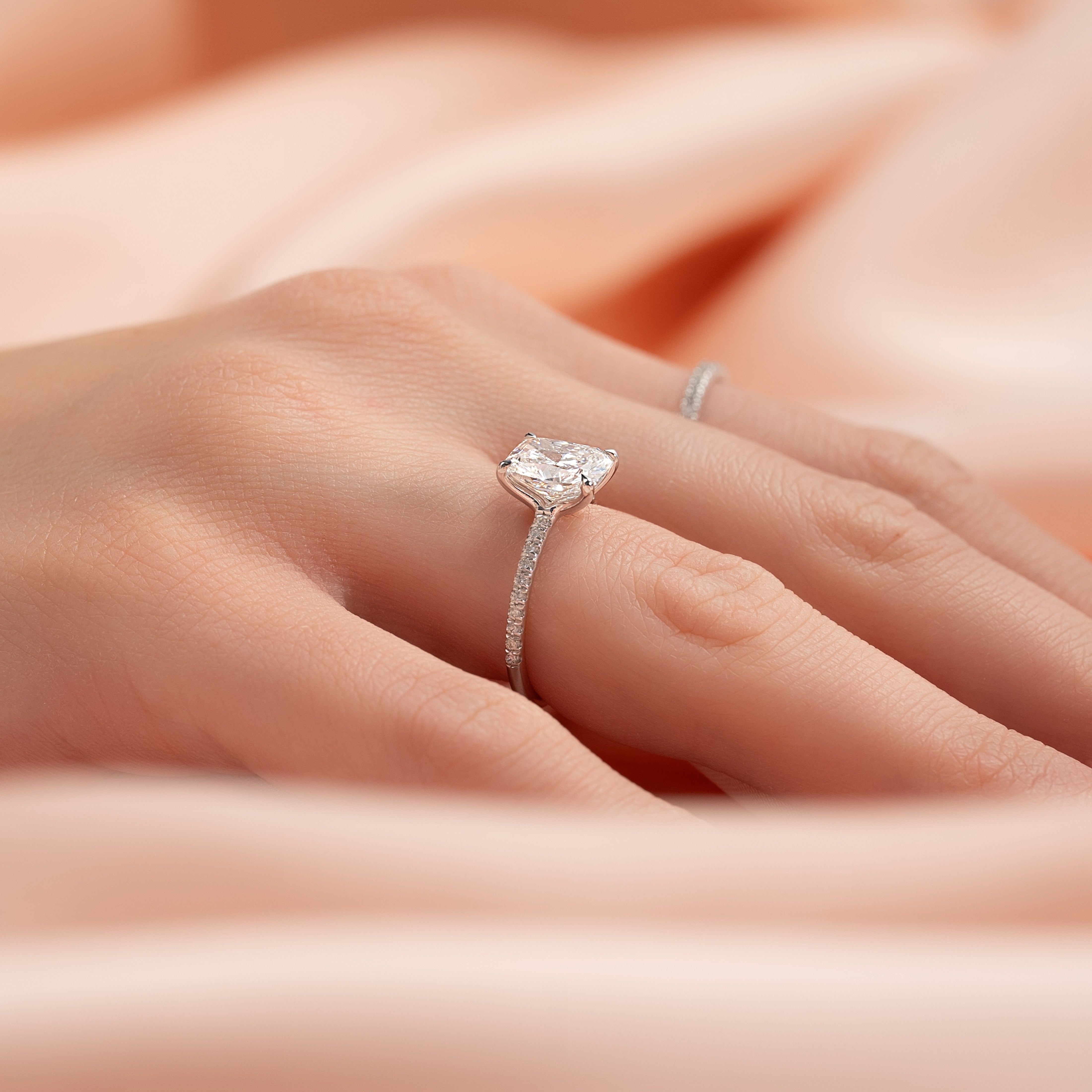 2.0 - 4.0 CT Elongated Cushion Cut CVD Diamond Pave Engagement Ring