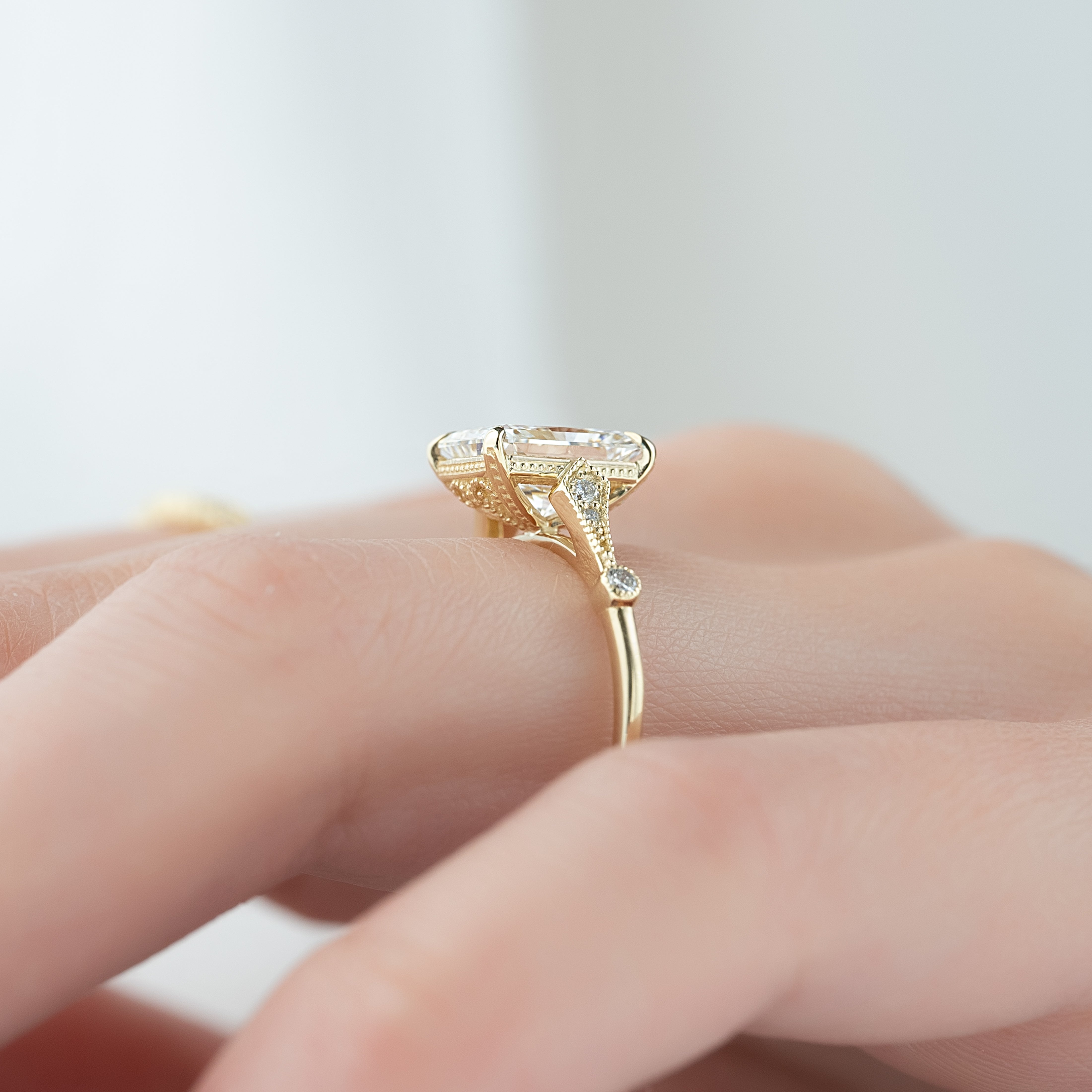 2.0 - 4.0 CT Radiant Cut Lab Grown Diamond vintage & Hidden Halo Engagement Ring