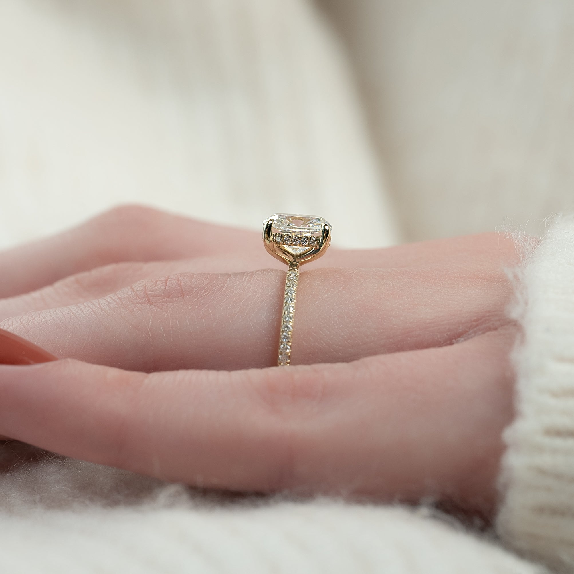 2.0 - 4.0 CT Elongated Cushion Cut Lab Grown Diamond Hidden Halo & Pave Style Engagement Ring