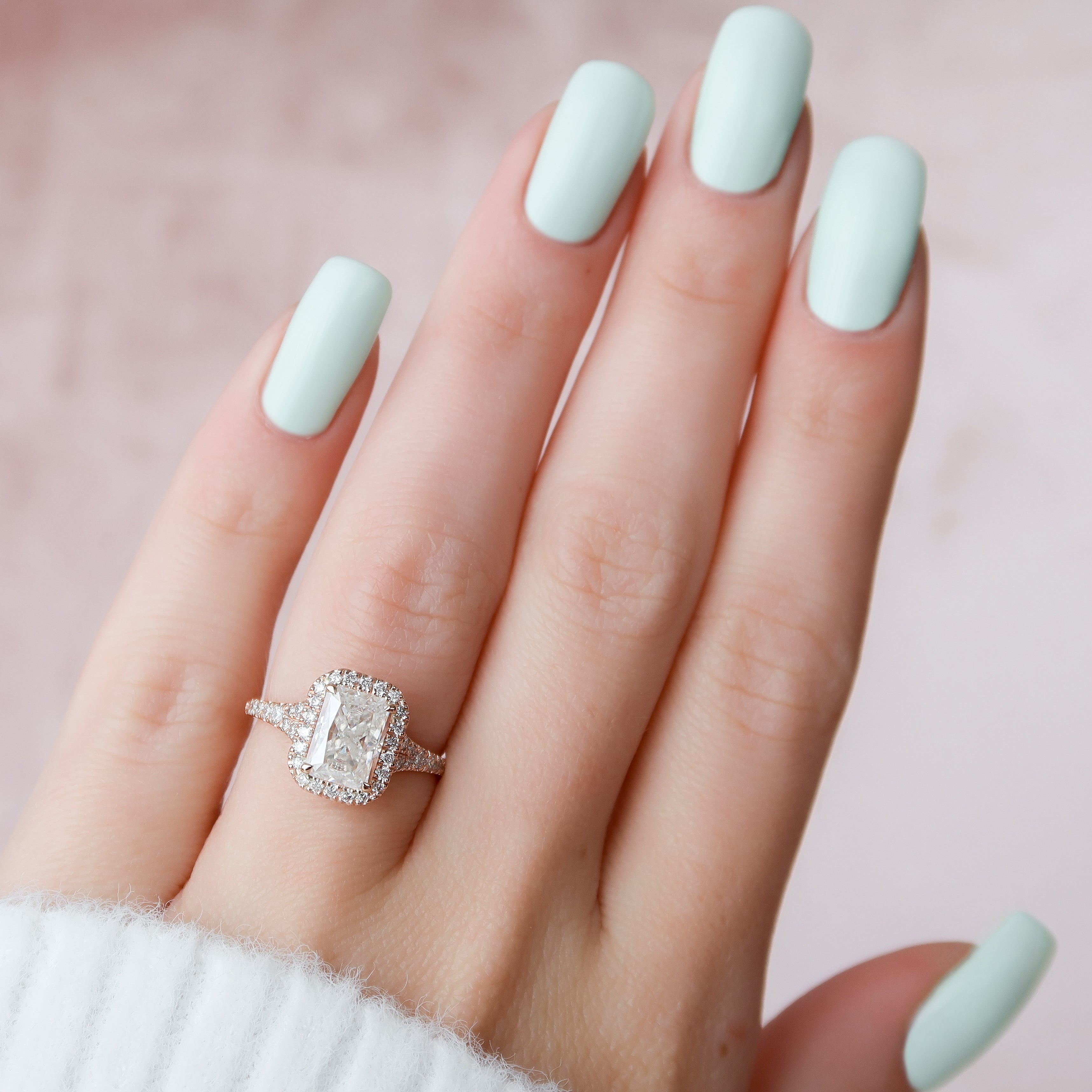 2.0 - 4.0 CT Radiant Cut CVD Diamond Split Shank Halo Engagement Ring