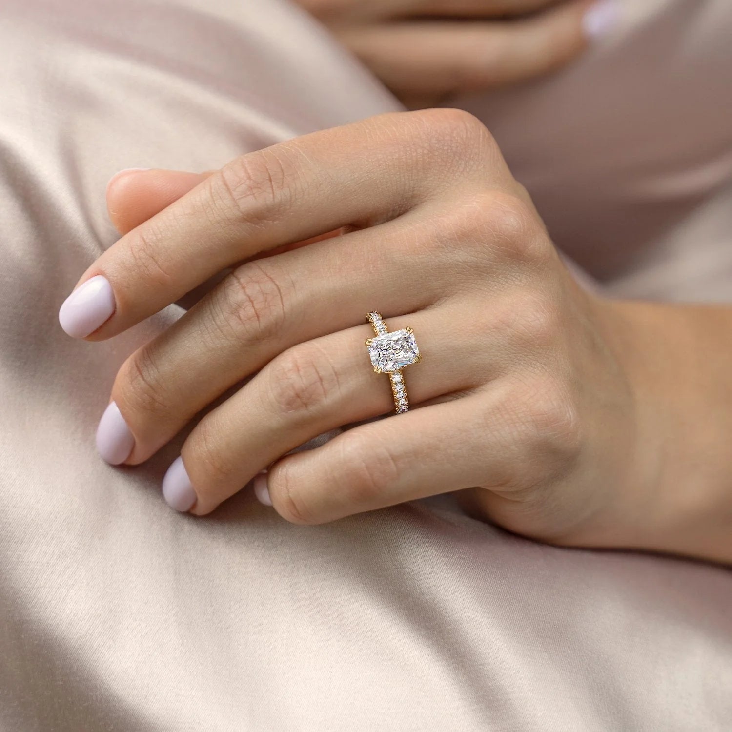 2.0 - 4.0 CT Radiant Cut CVD Diamond Hidden Halo & Pave Engagement Ring