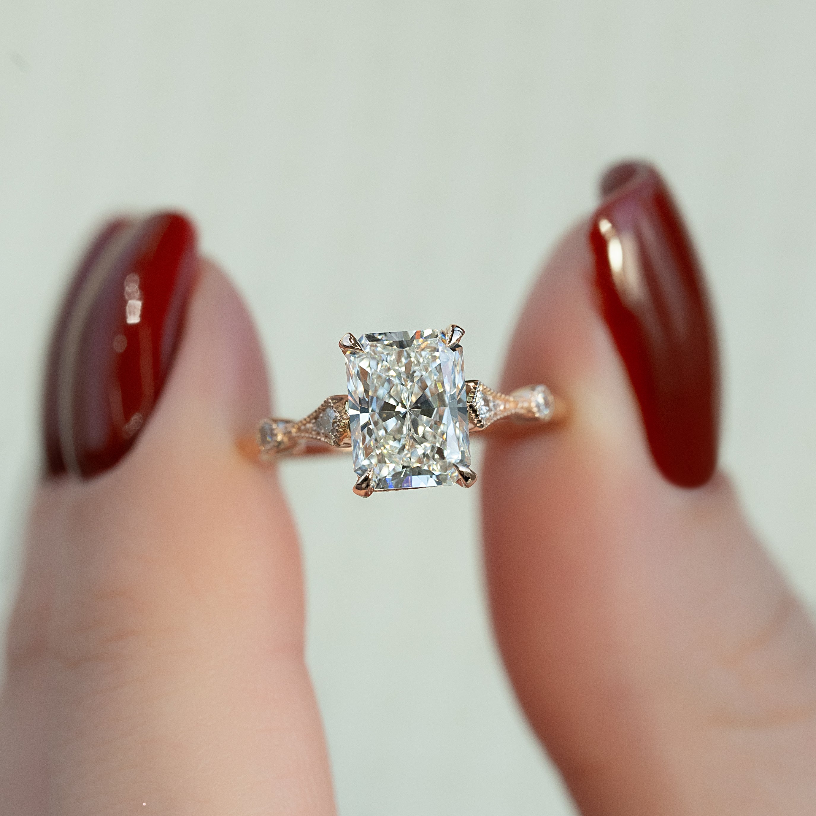 2.0 - 4.0  CT Radiant Cut Lab Grown Diamond vintage & Hidden Halo Engagement Ring