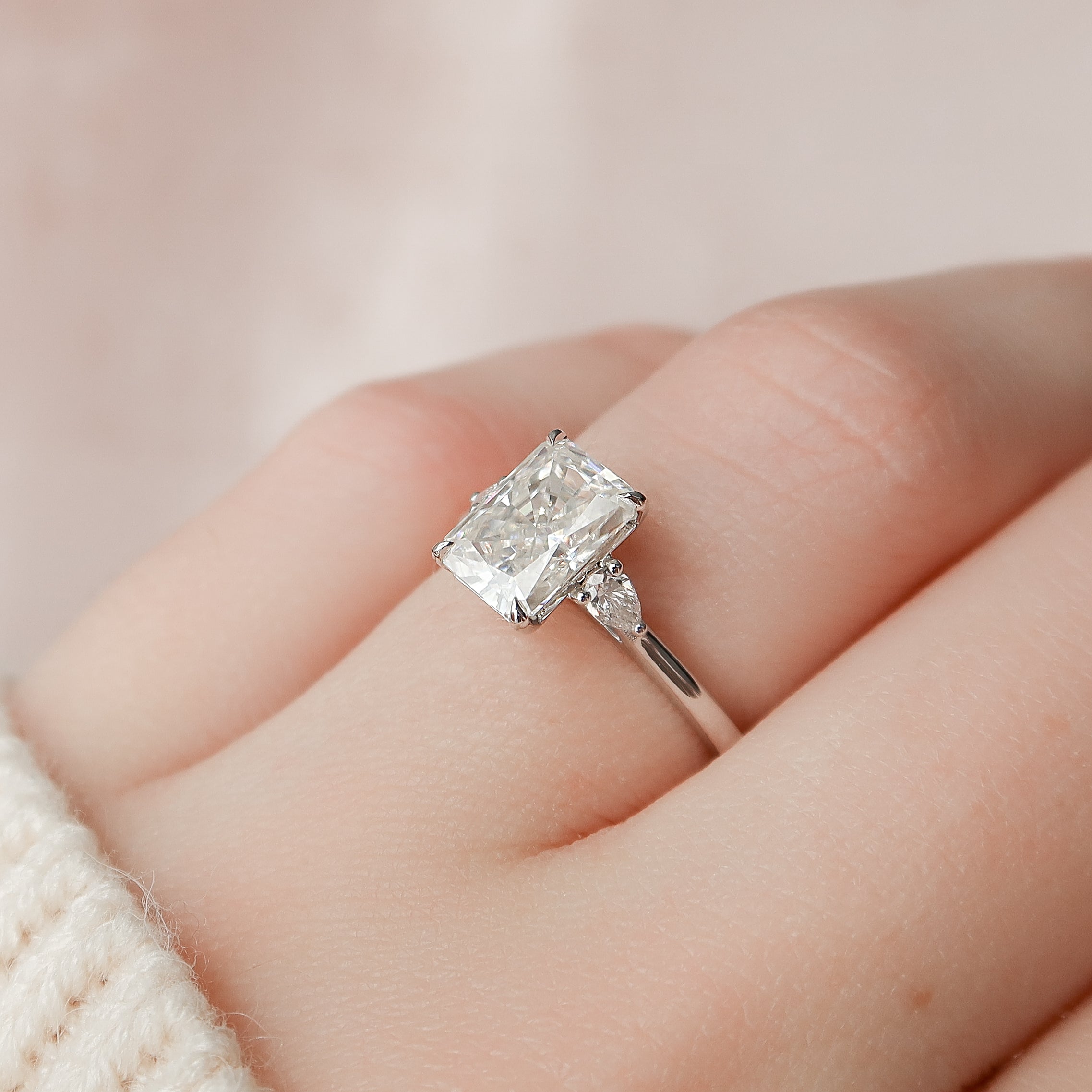 2.0 - 4.0 CT Radiant Cut CVD Diamond Three Stone Engagement Ring