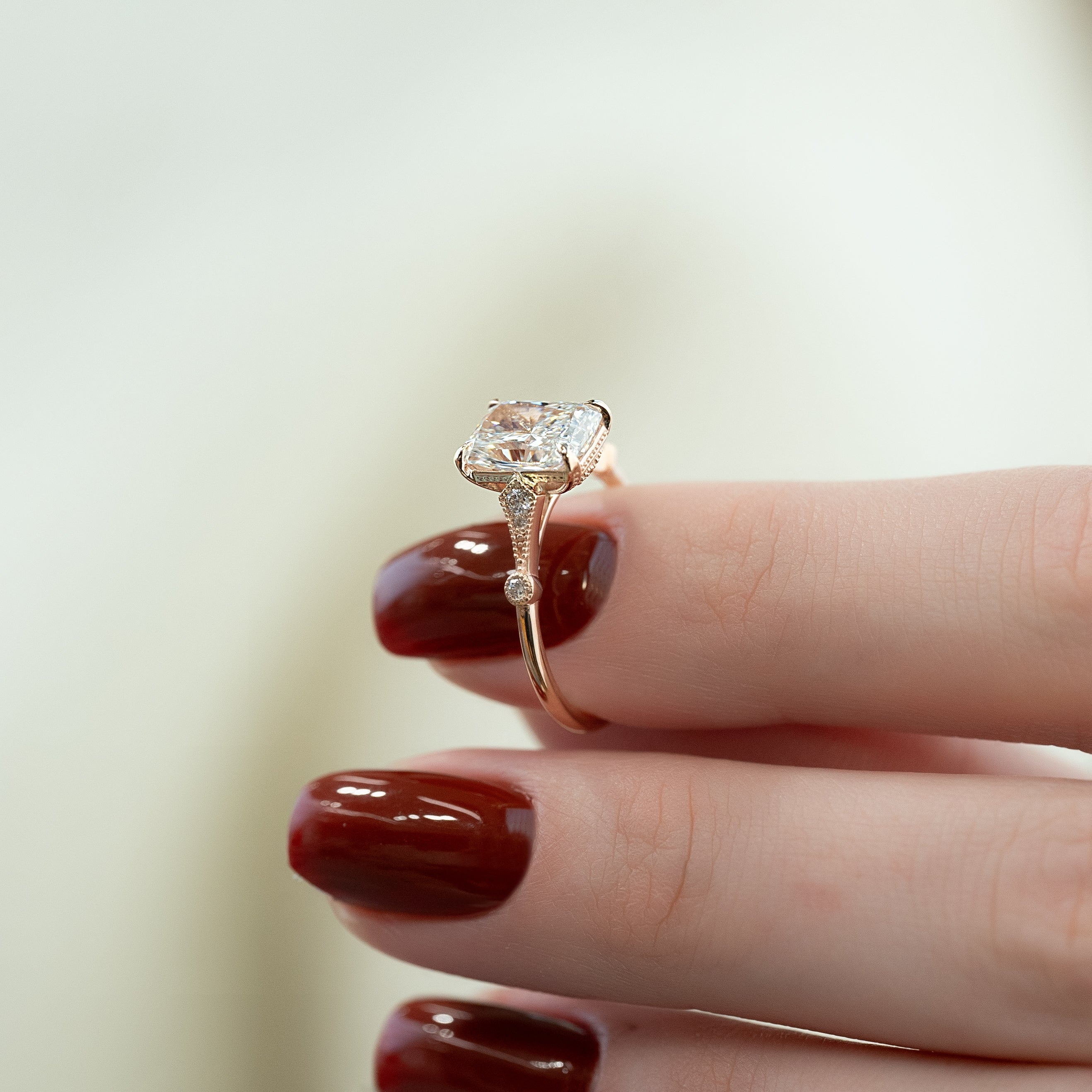 2.0 - 4.0 CT Radiant Cut Lab Grown Diamond vintage & Hidden Halo Engagement Ring