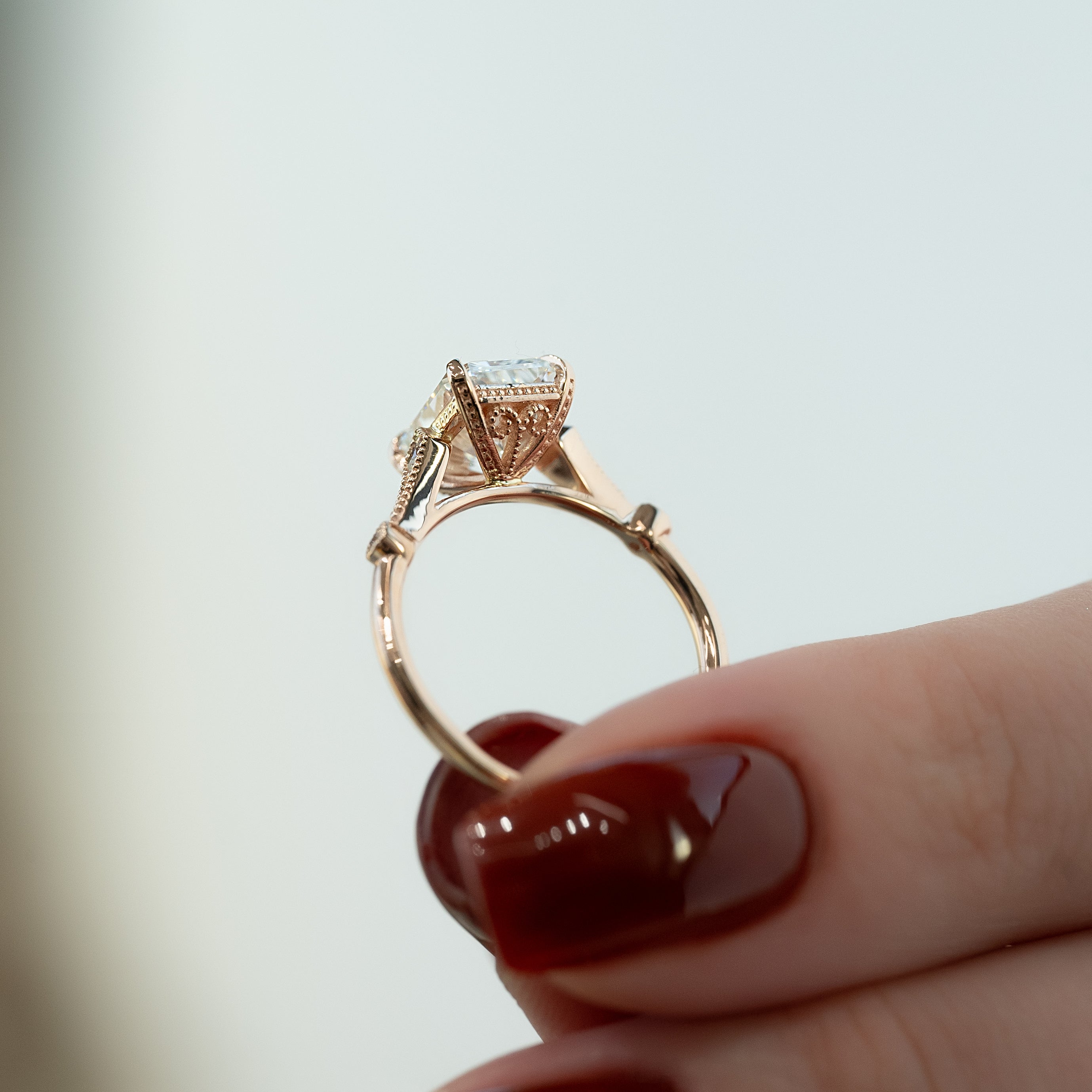 2.0 - 4.0 CT Radiant Cut Lab Grown Diamond vintage & Hidden Halo Engagement Ring